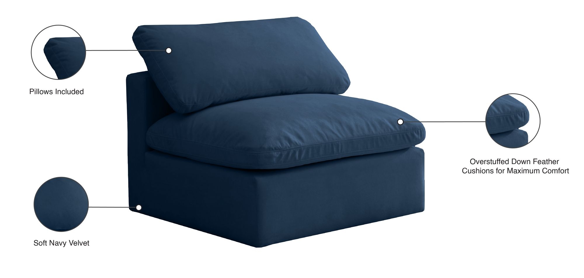 Plush Velvet Standard Comfort Modular Armless Chair
