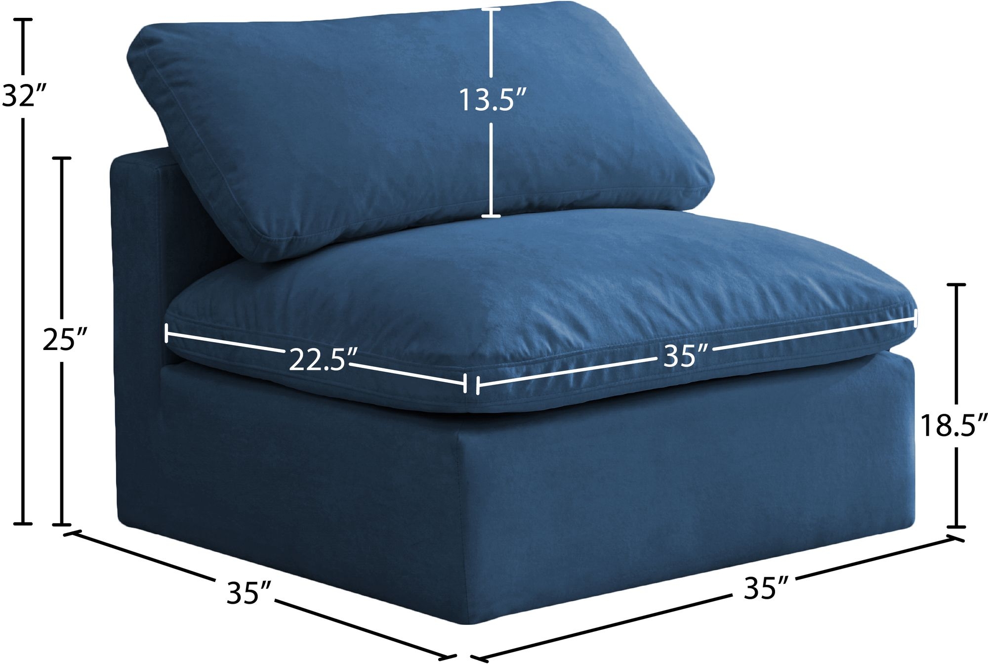 Plush Velvet Standard Comfort Modular Armless Chair