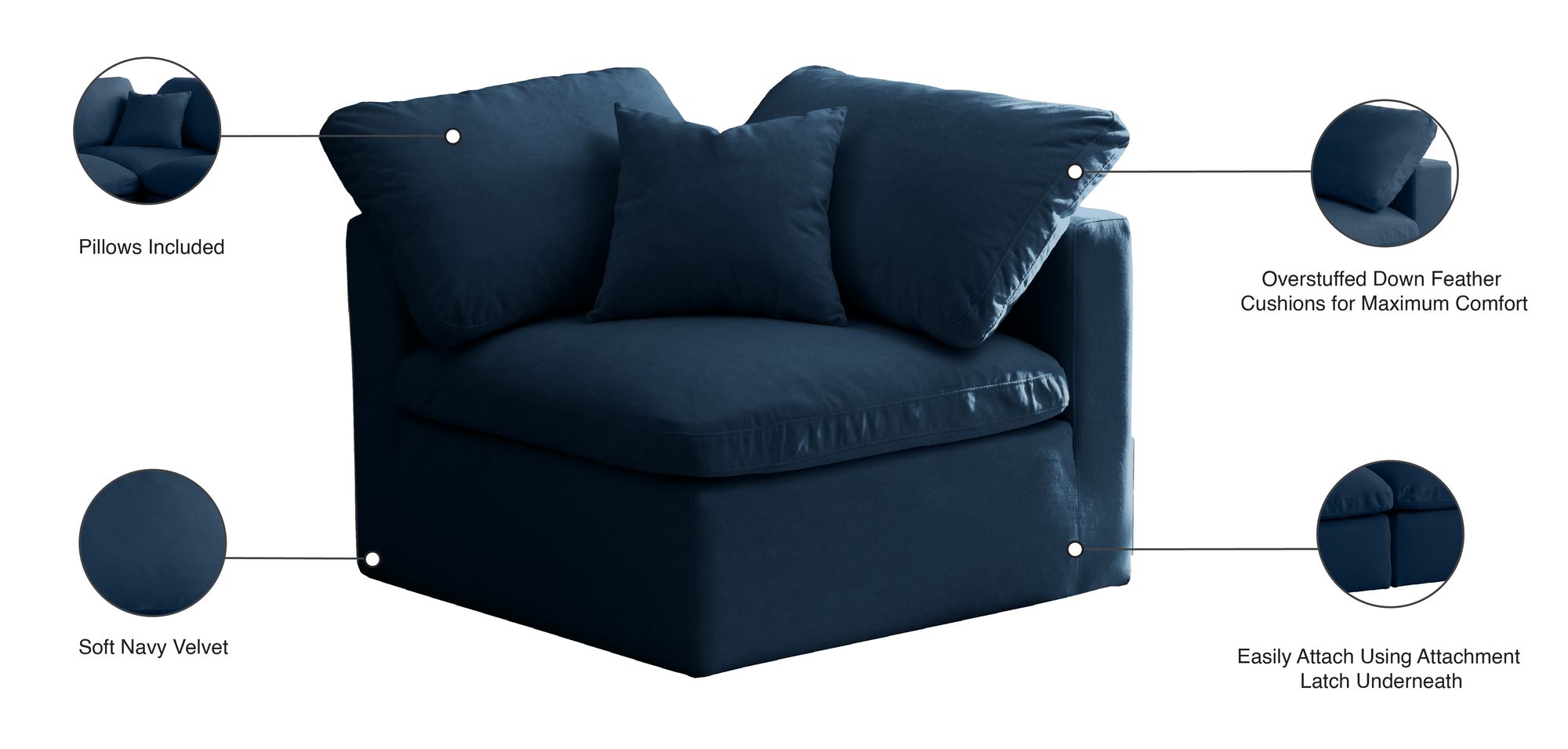 Plush Velvet Standard Comfort Modular Corner Chair