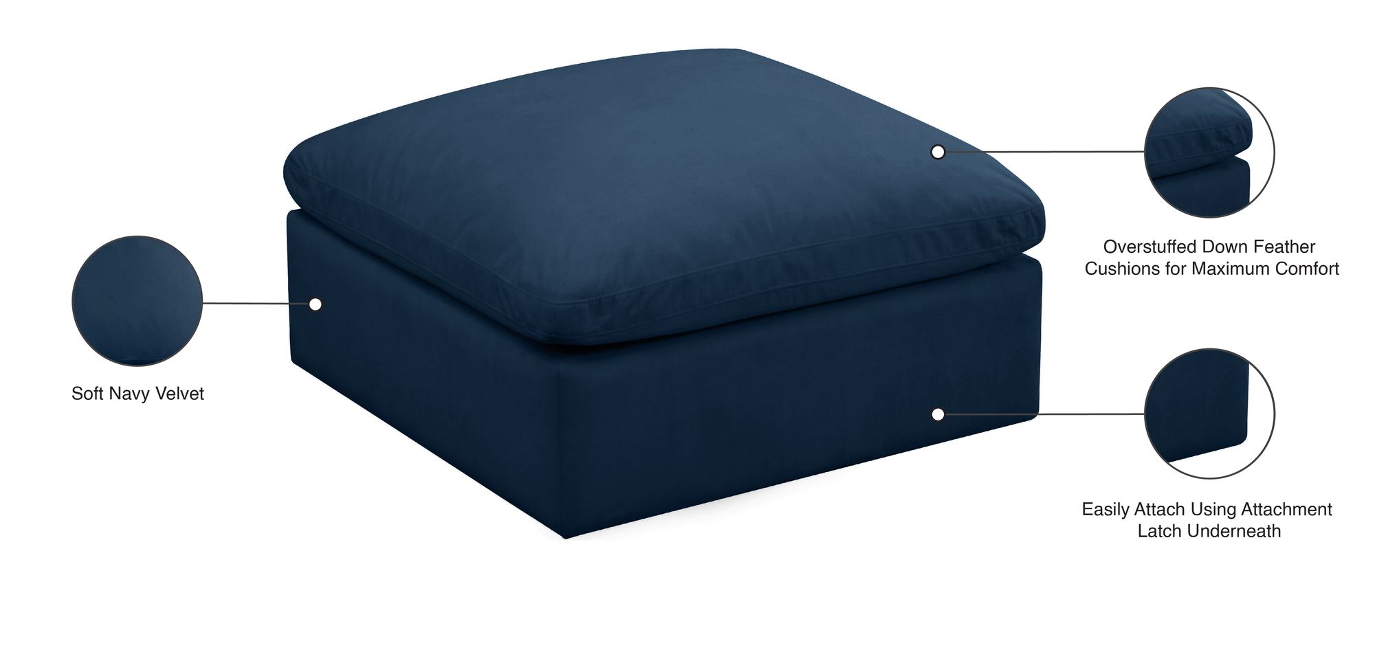 Plush Velvet Standard Comfort Modular Ottoman