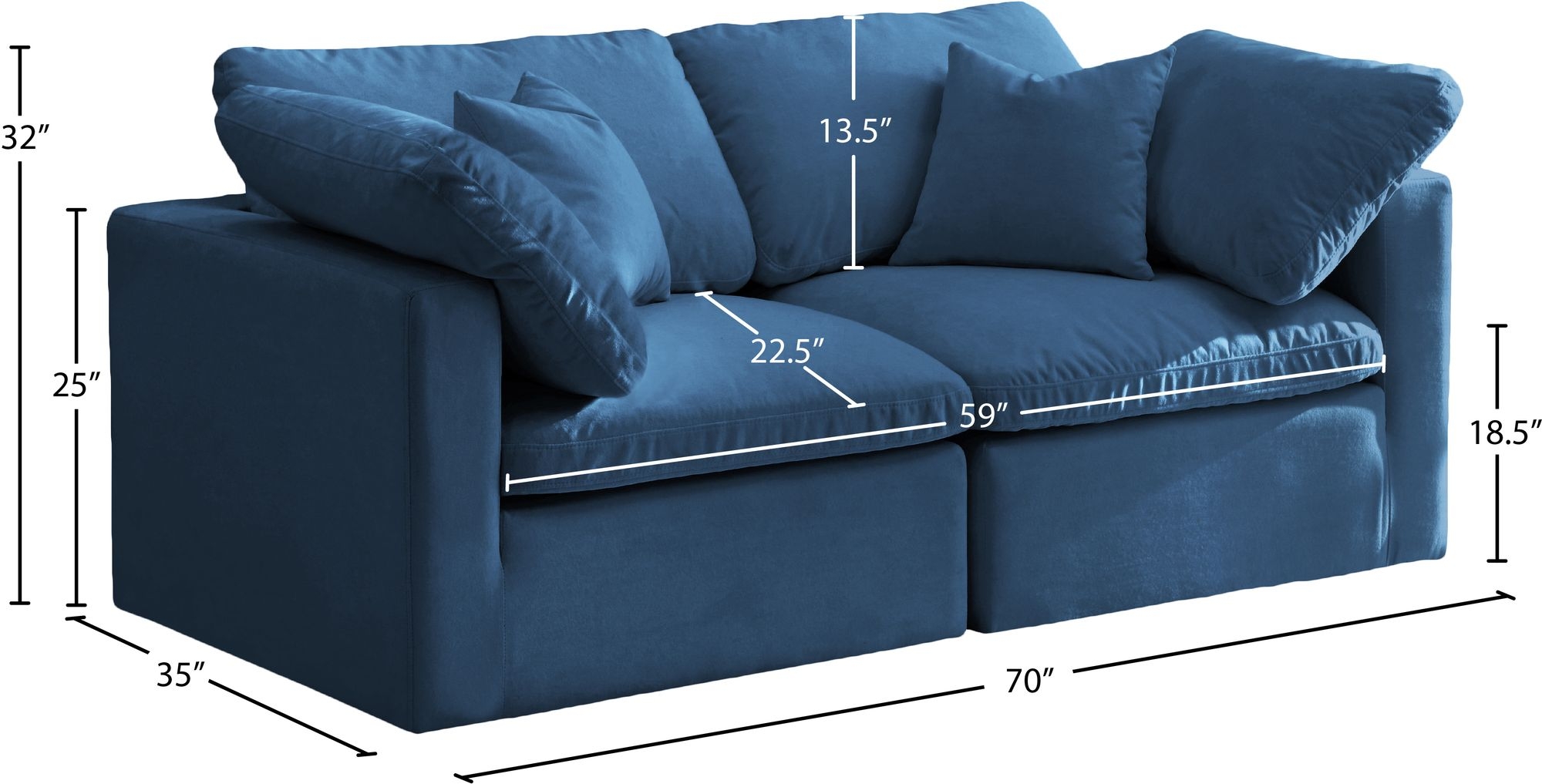 Plush 70" Velvet Standard Comfort Modular Sofa