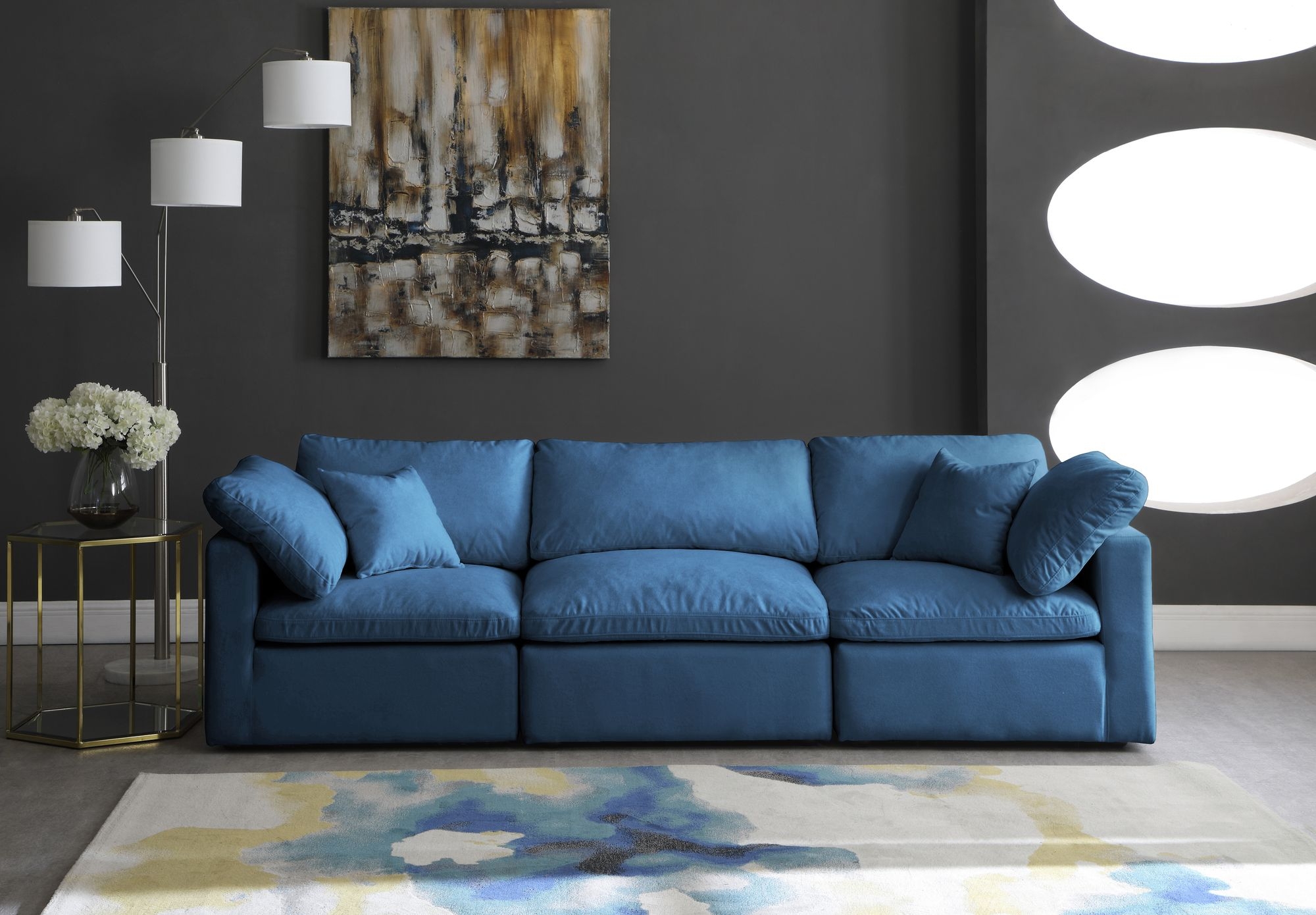 Plush 105" Velvet Standard Comfort Modular Sofa