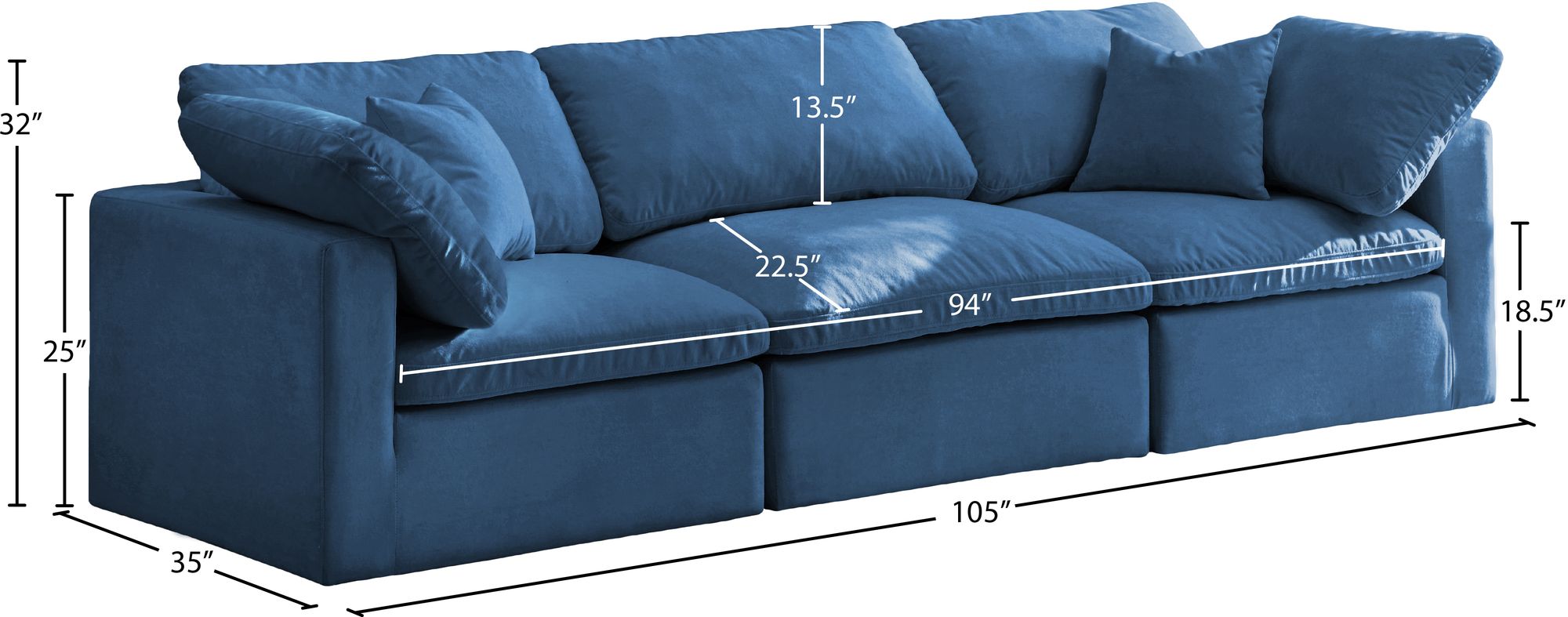 Plush 105" Velvet Standard Comfort Modular Sofa