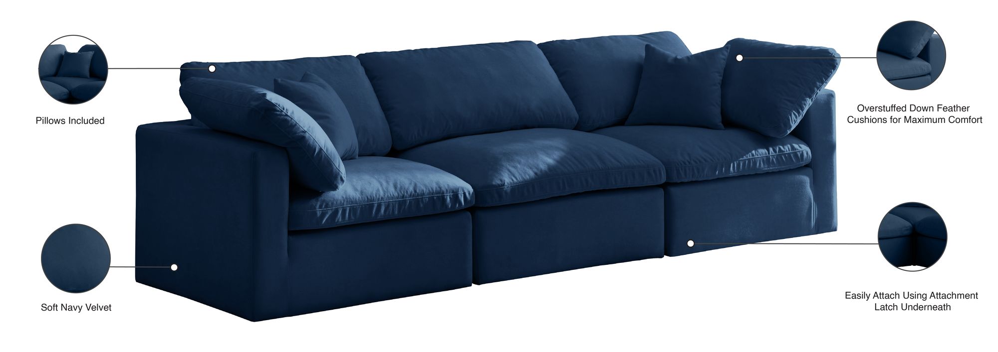 Plush 105" Velvet Standard Comfort Modular Sofa