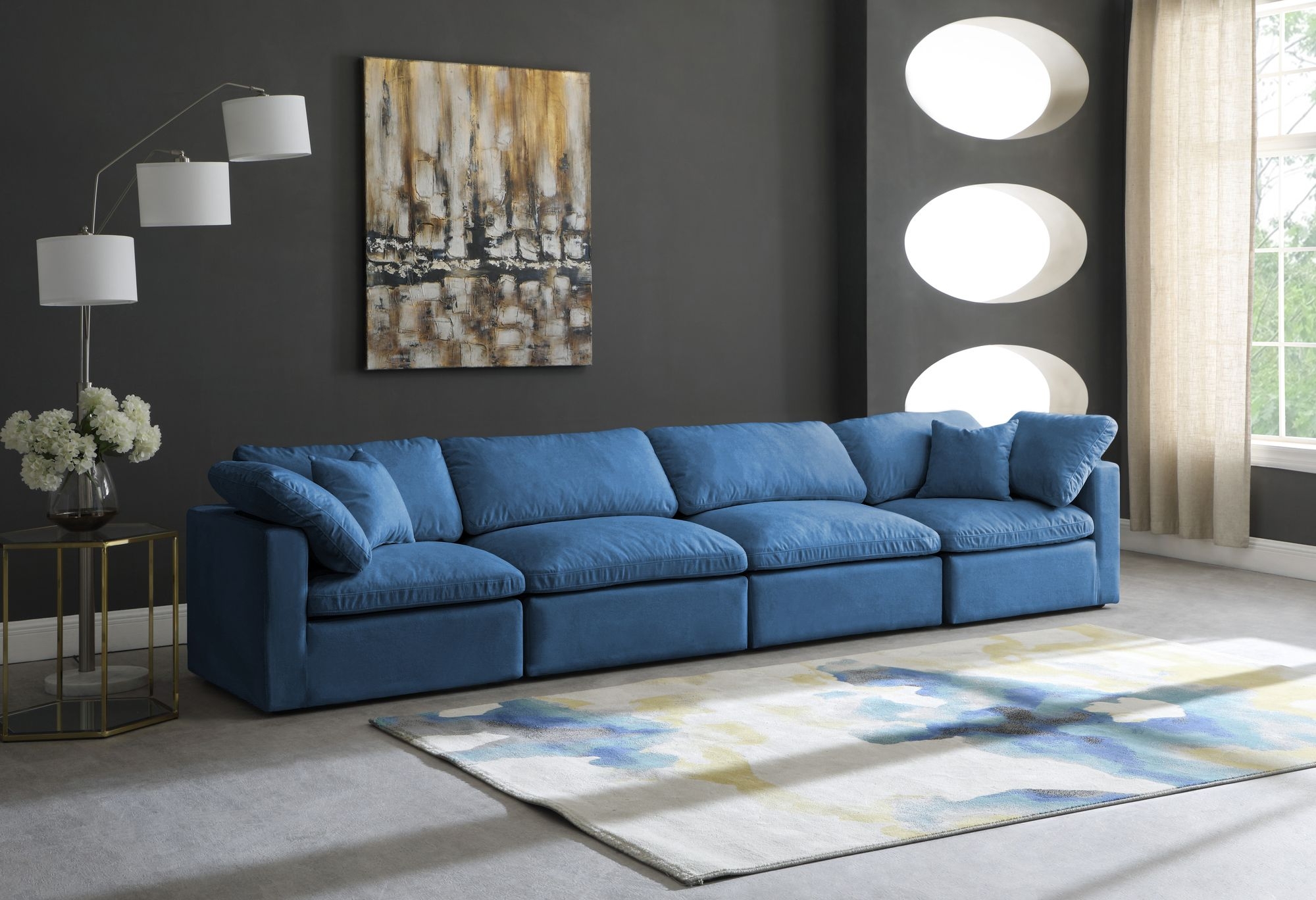 Plush 140" Velvet Standard Comfort Modular Sofa