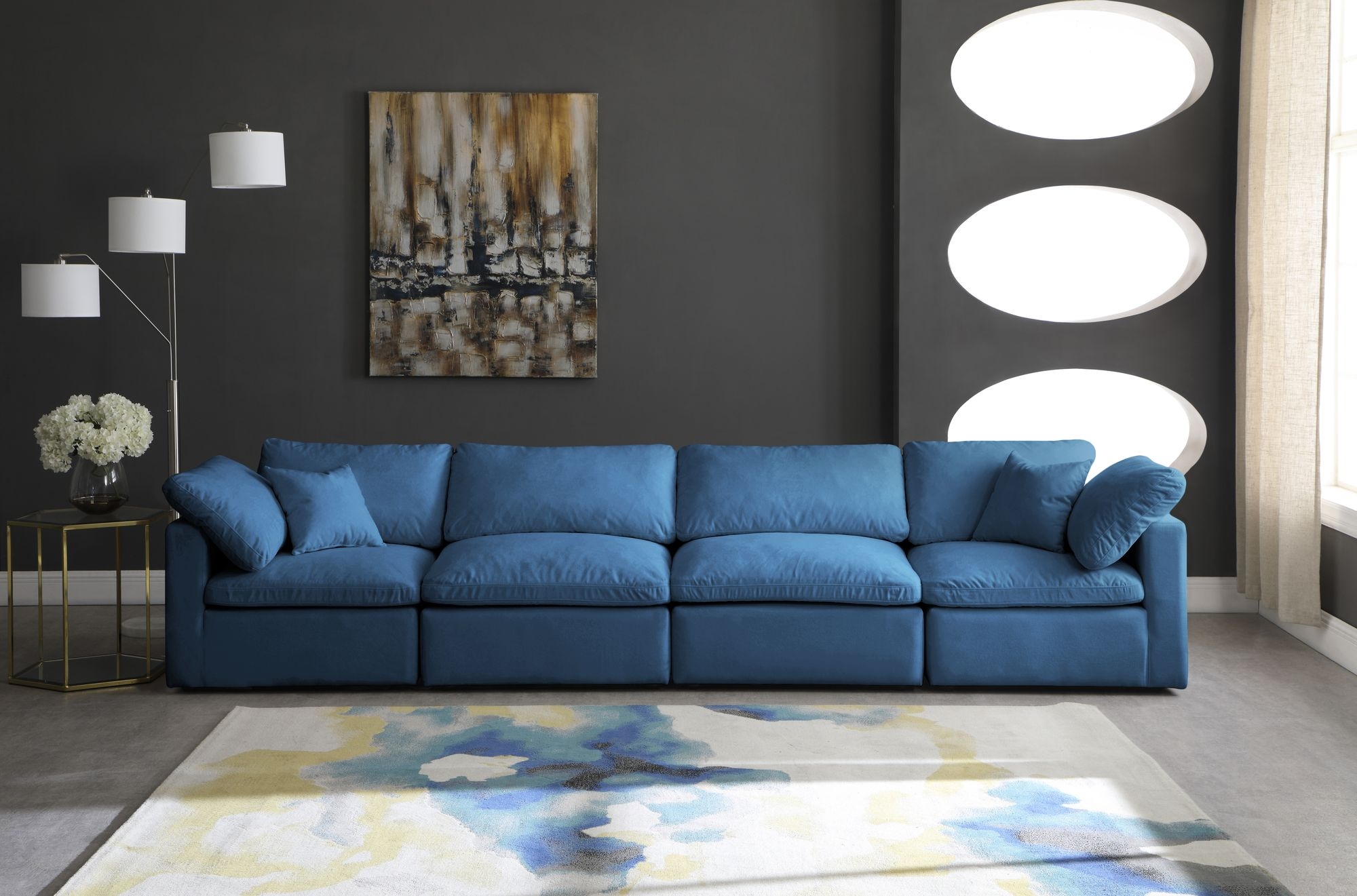 Plush 140" Velvet Standard Comfort Modular Sofa