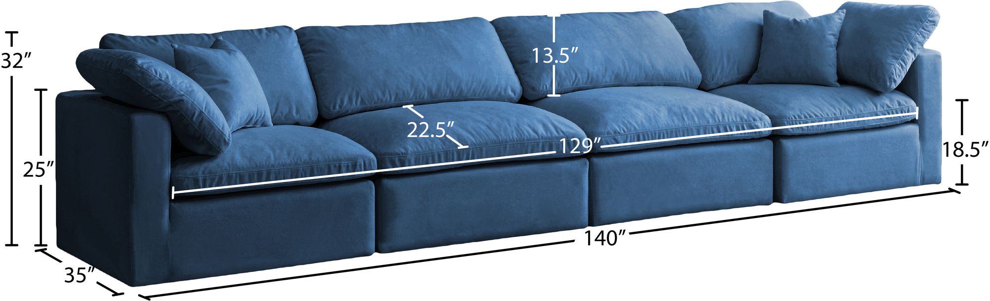 Plush 140" Velvet Standard Comfort Modular Sofa