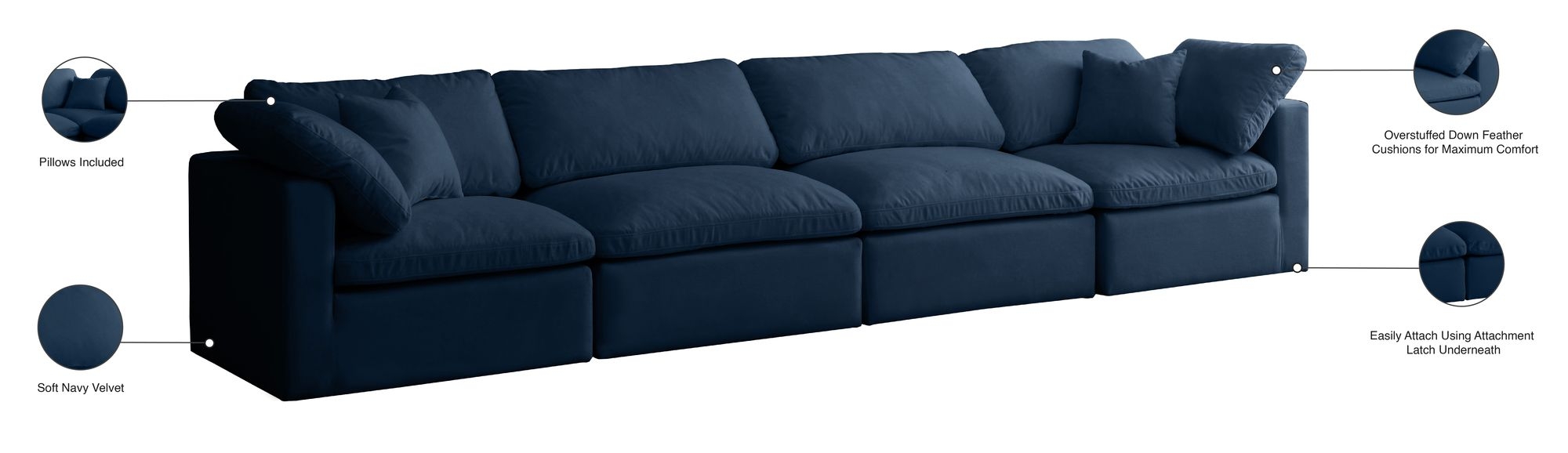 Plush 140" Velvet Standard Comfort Modular Sofa