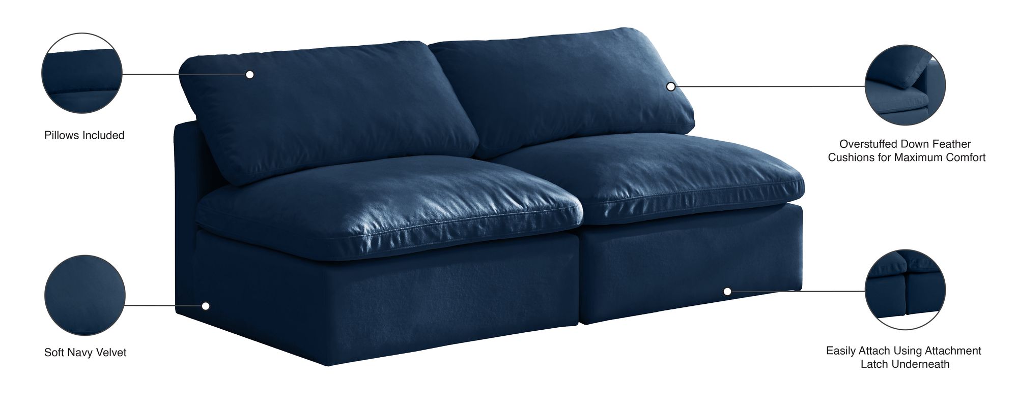 Plush 70" Velvet Standard Comfort Modular Armless Sofa