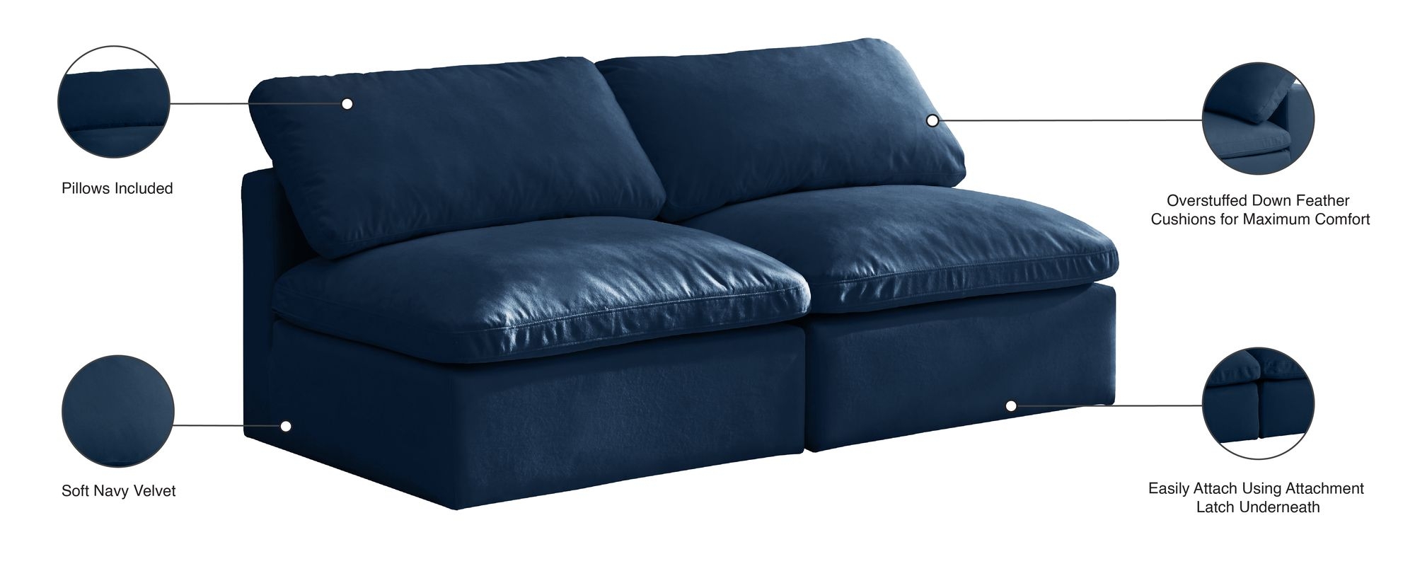 Plush 70" Velvet Standard Comfort Modular Armless Sofa
