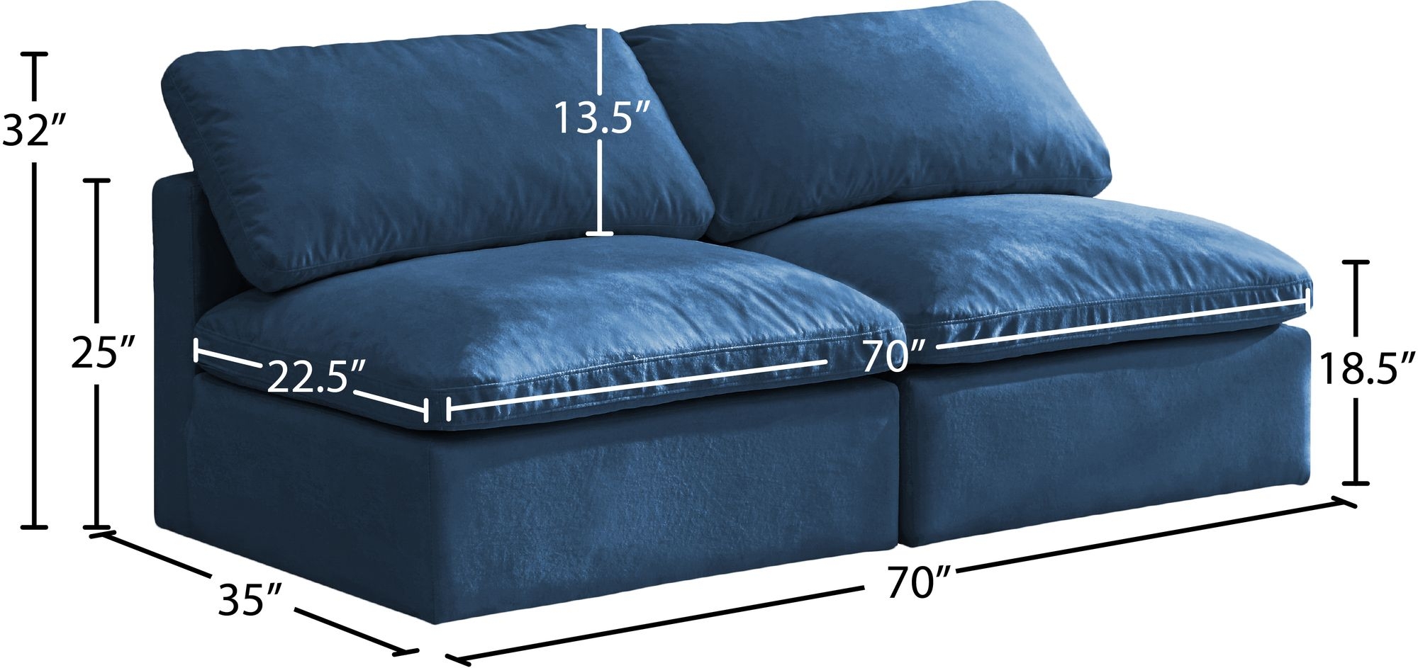 Plush 70" Velvet Standard Comfort Modular Armless Sofa