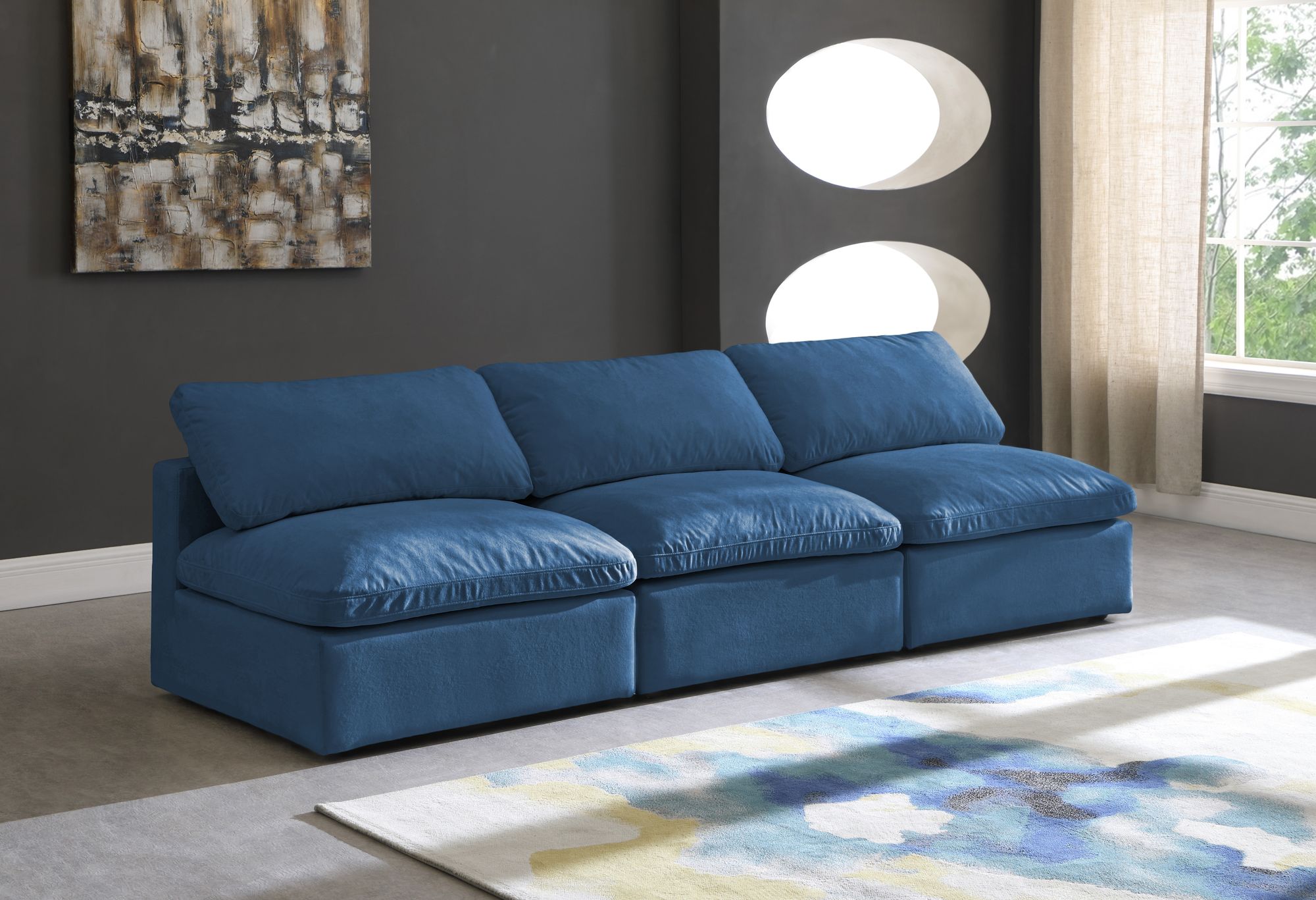 Plush 105" Velvet Standard Comfort Modular Armless Sofa