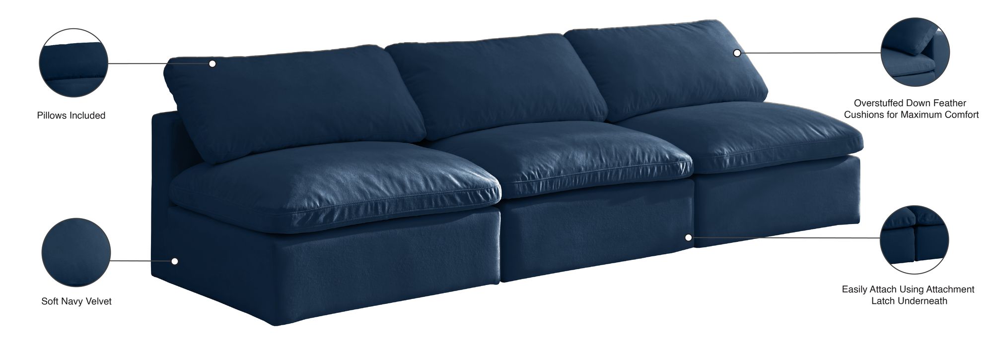 Plush 105" Velvet Standard Comfort Modular Armless Sofa