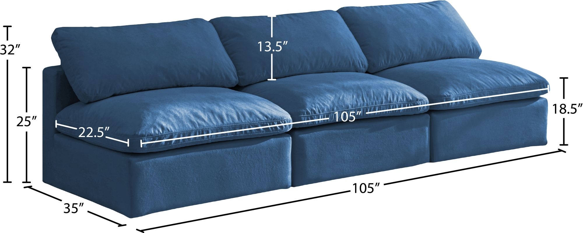 Plush 105" Velvet Standard Comfort Modular Armless Sofa