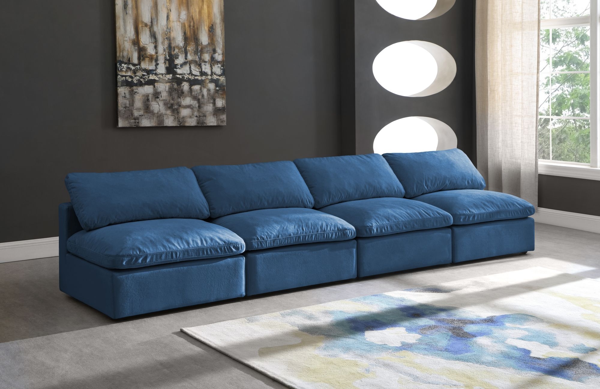 Plush 140" Velvet Standard Comfort Modular Armless Sofa