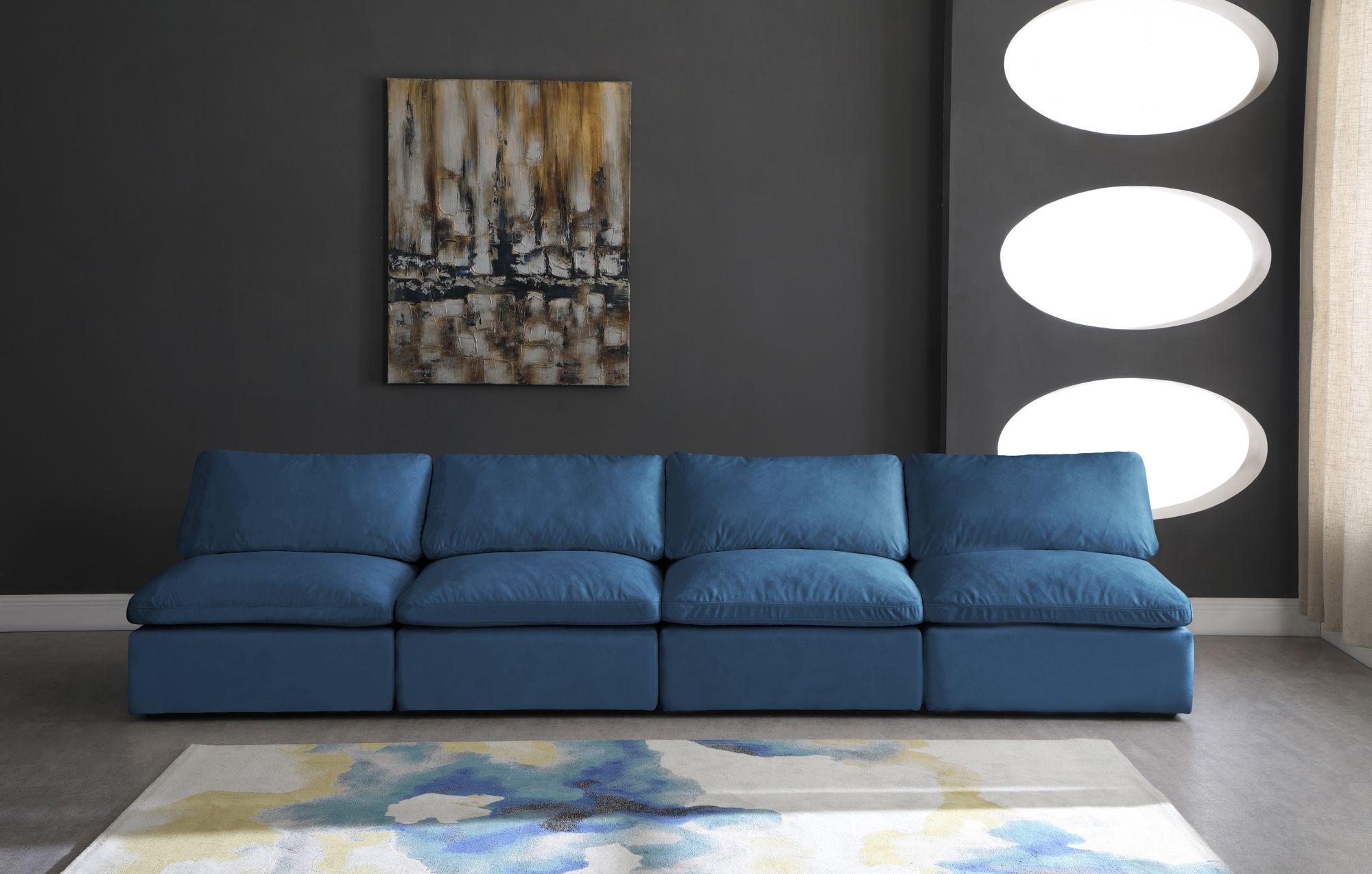 Plush 140" Velvet Standard Comfort Modular Armless Sofa