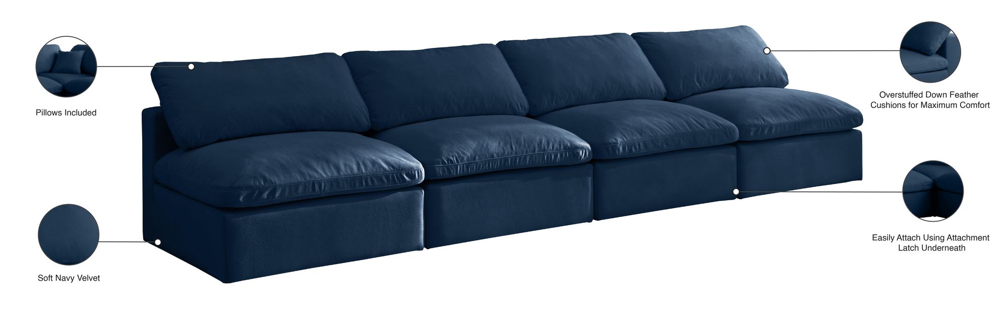 Plush 140" Velvet Standard Comfort Modular Armless Sofa