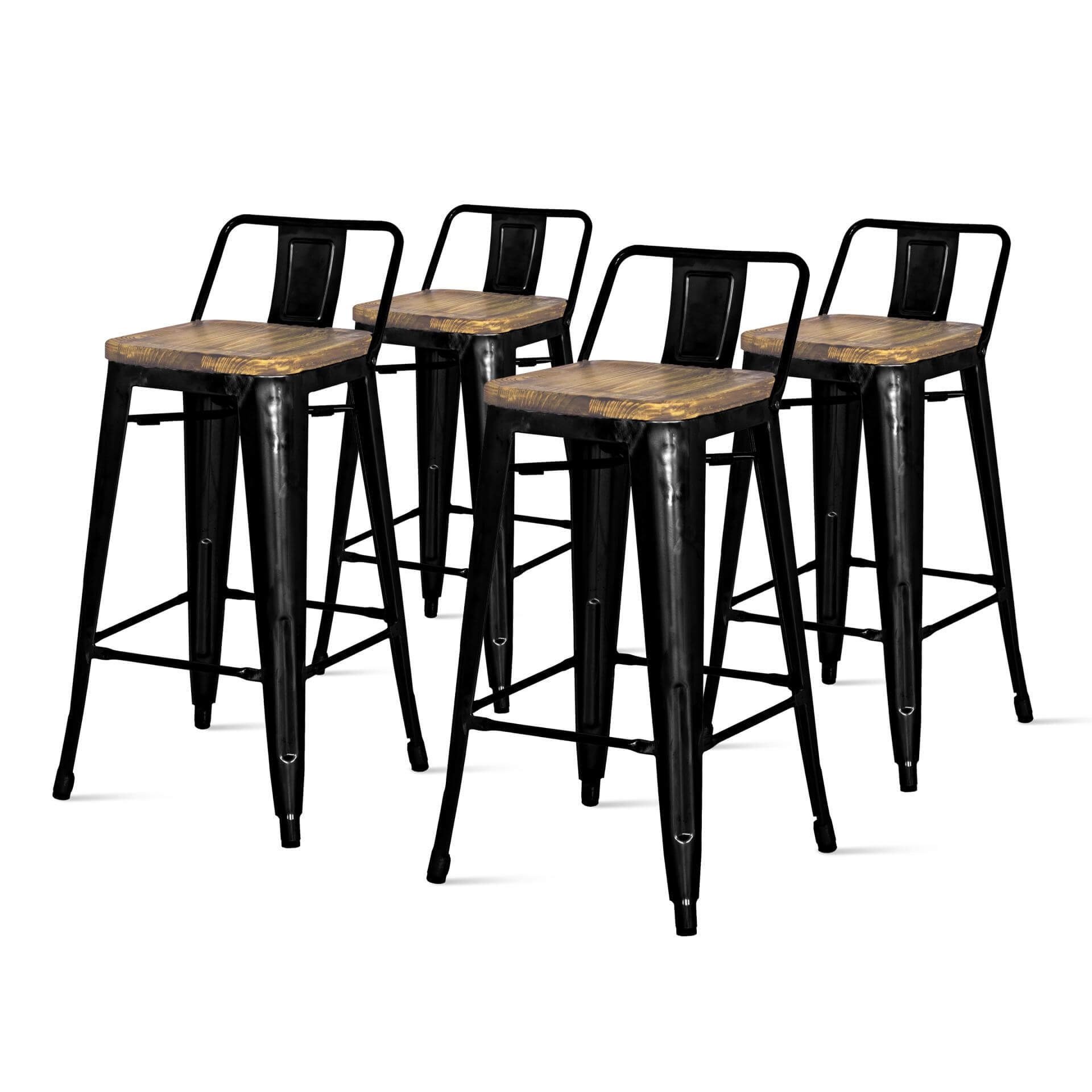 Metropolis Low Back Counter Stool, Wood Seat