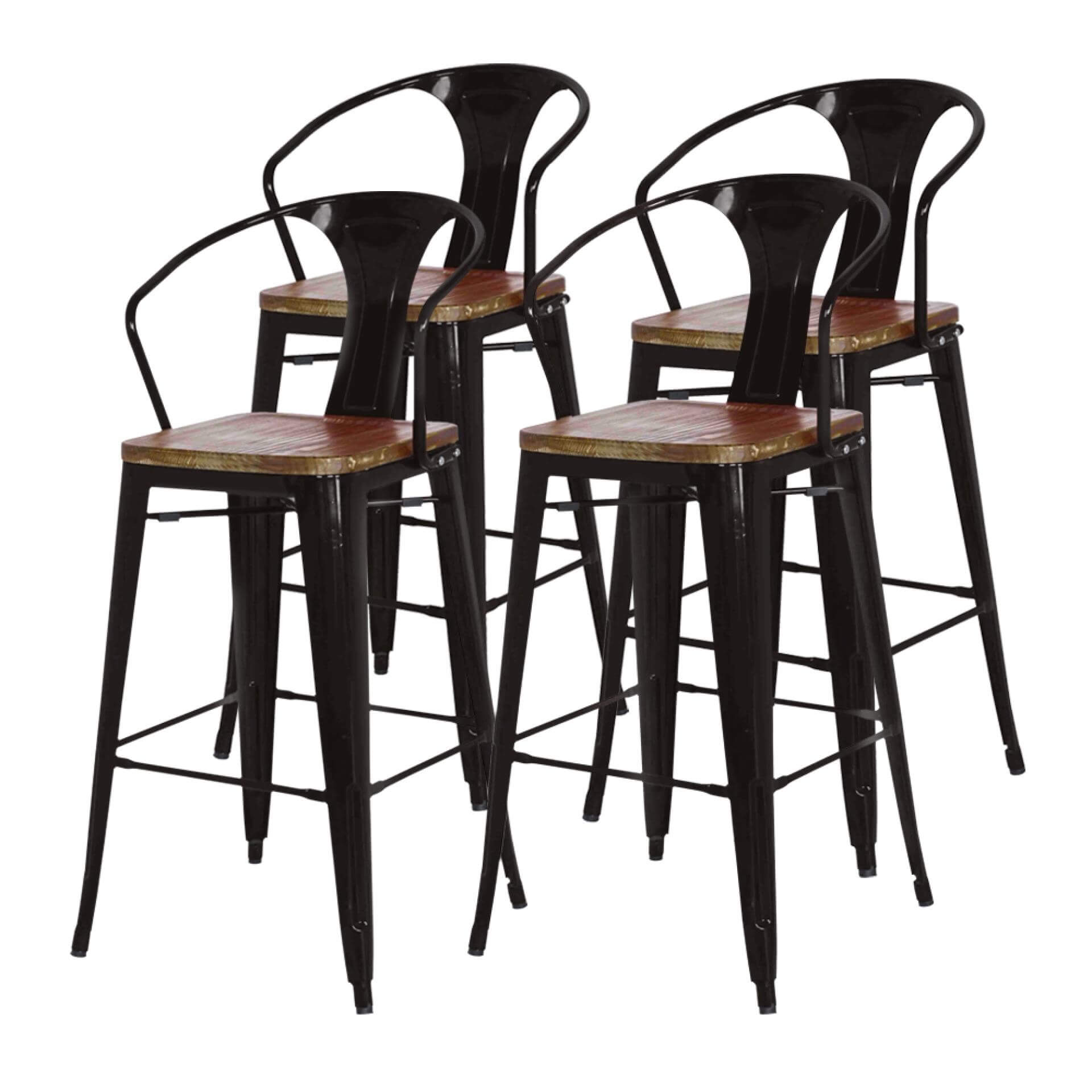 Metropolis Metal Counter Stool, Wood Seat