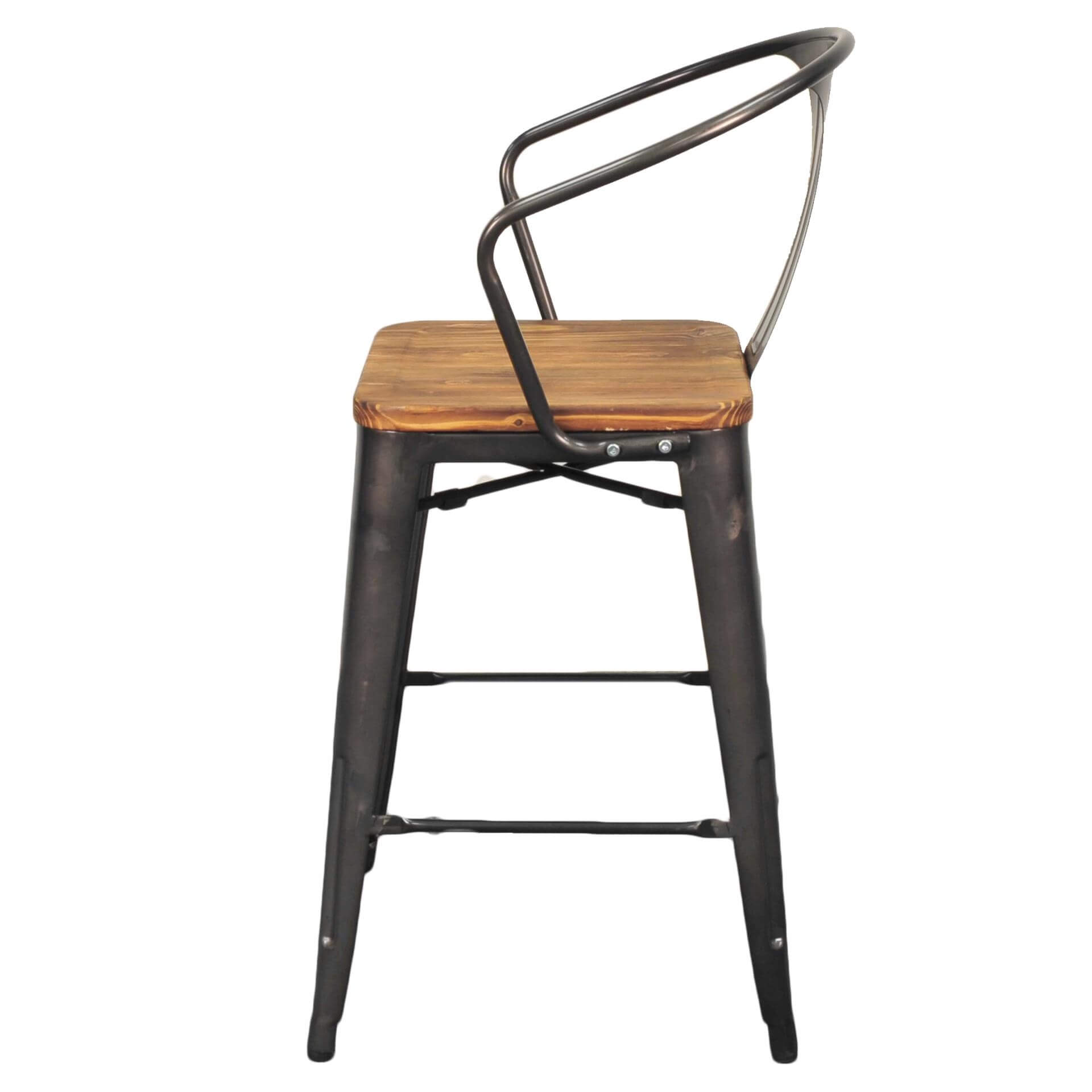 Metropolis Metal Counter Stool, Wood Seat