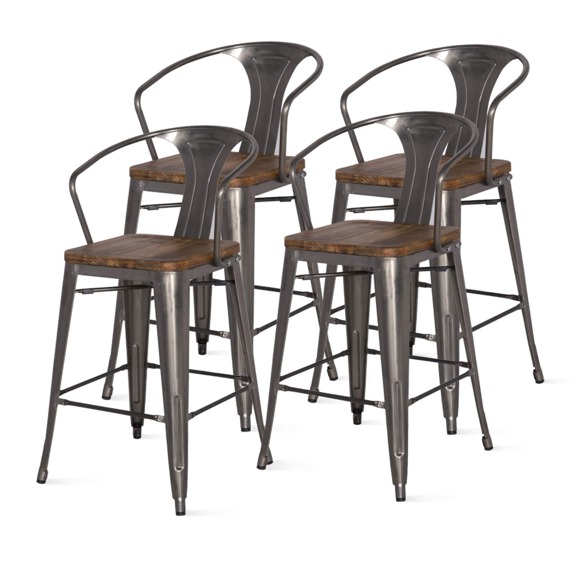 Metropolis Metal Counter Stool, Wood Seat