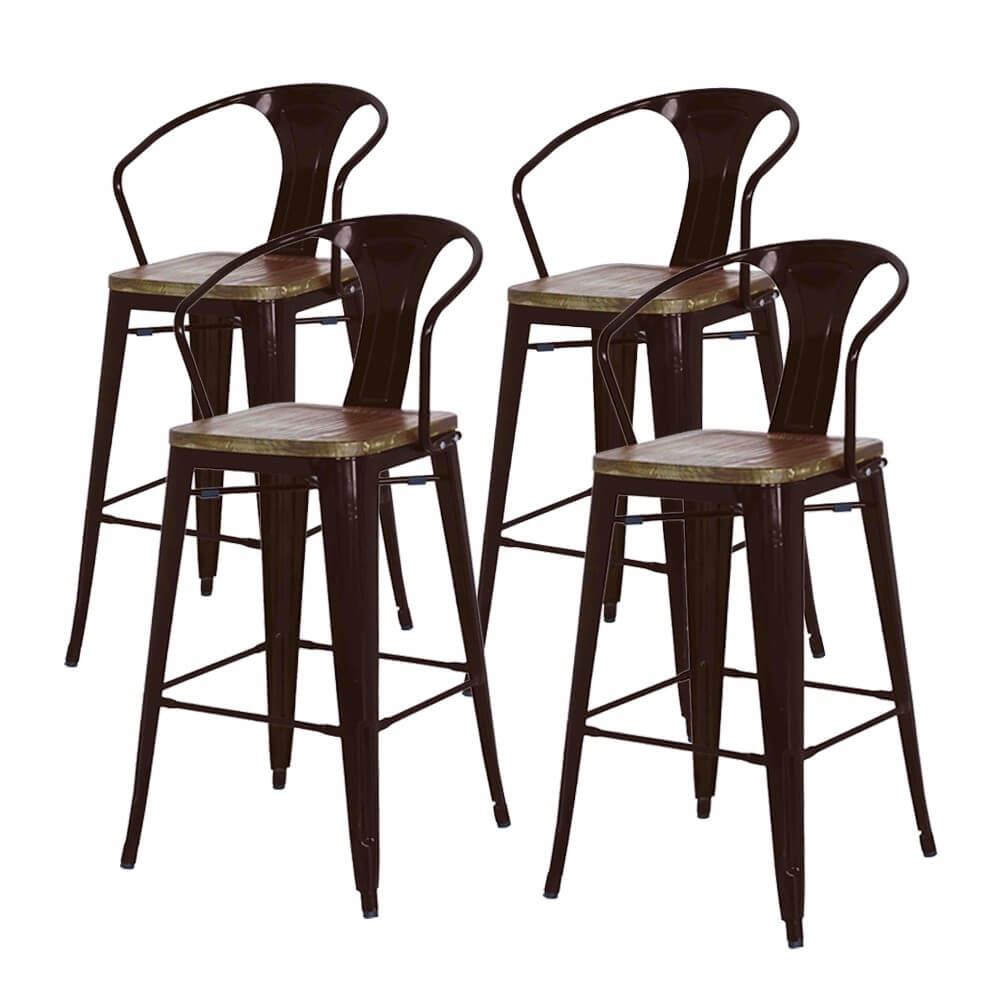 Metropolis Metal Bar Stool, Wood Seat