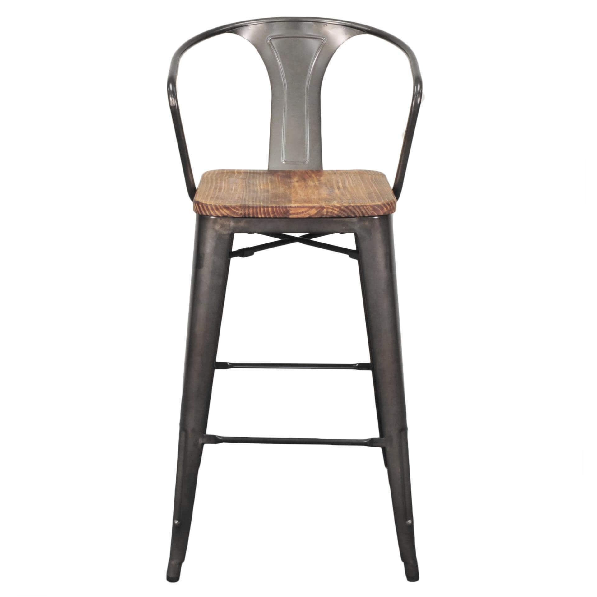 Metropolis Metal Bar Stool, Wood Seat