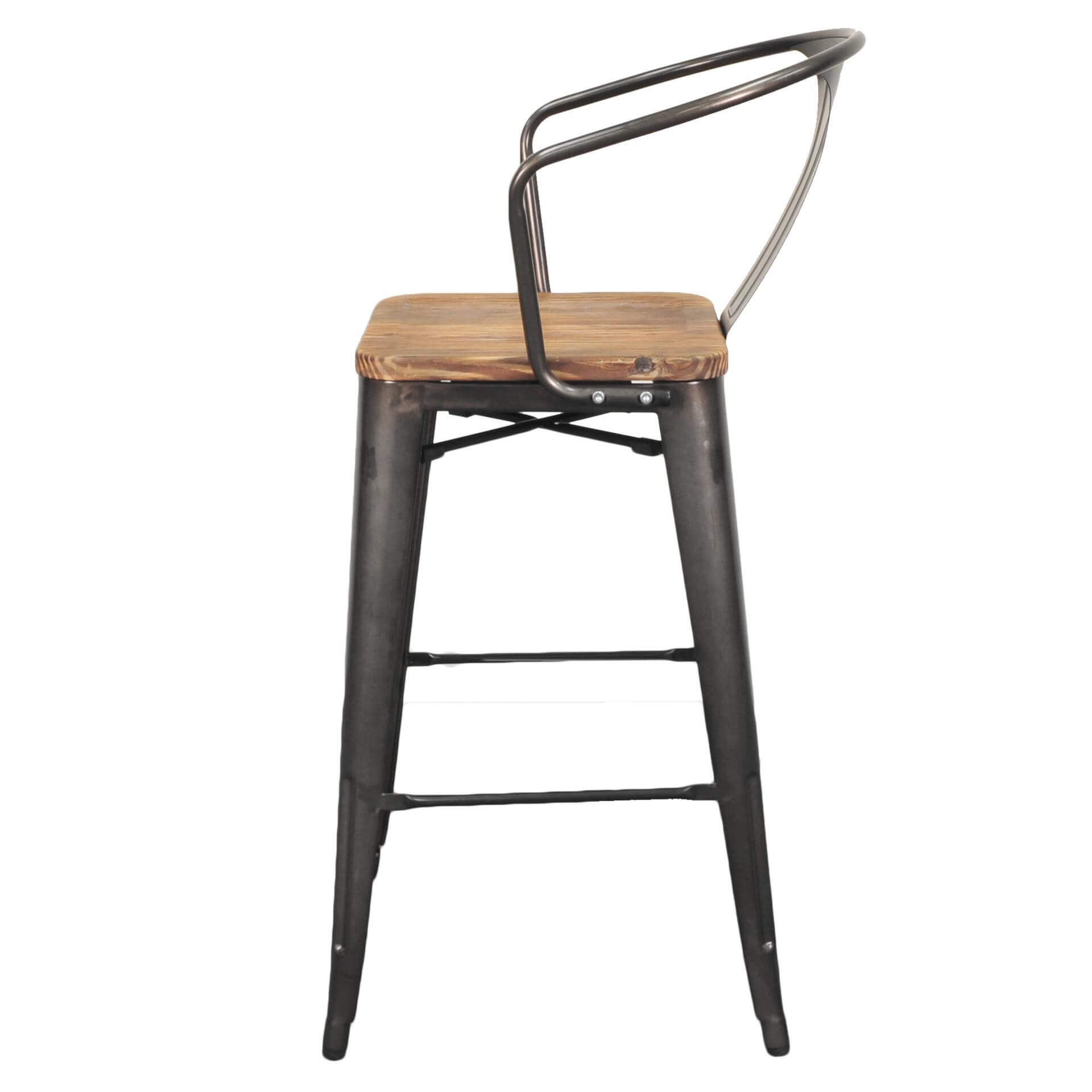 Metropolis Metal Bar Stool, Wood Seat