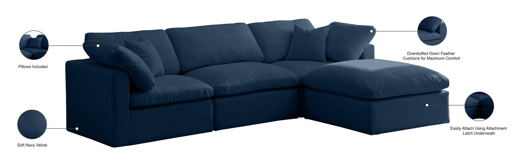 Plush 105" 4-Piece Velvet Standard Comfort Modular Sectional