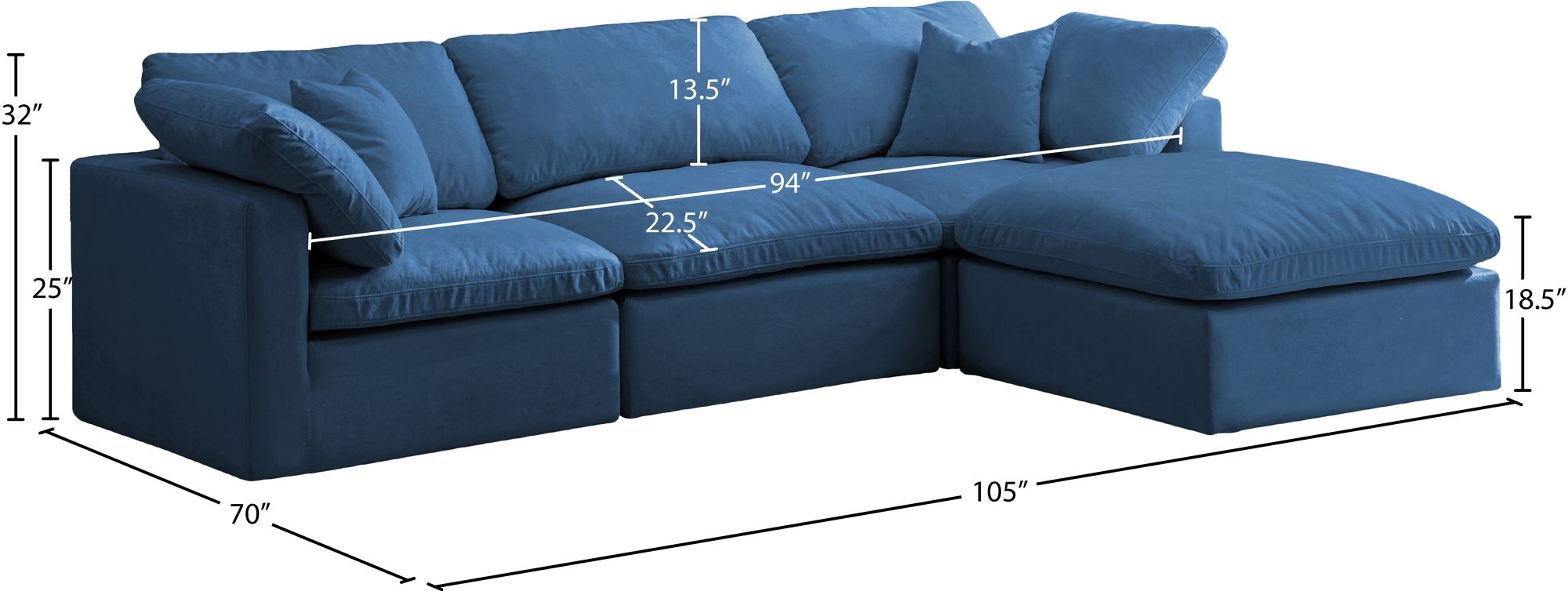 Plush 105" 4-Piece Velvet Standard Comfort Modular Sectional