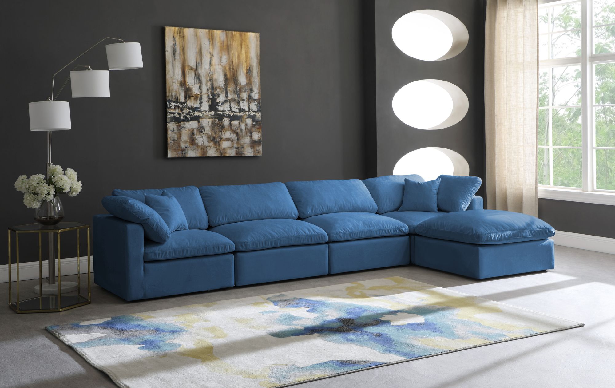 Plush 140" 5-Piece Velvet Standard Comfort Modular Sectional
