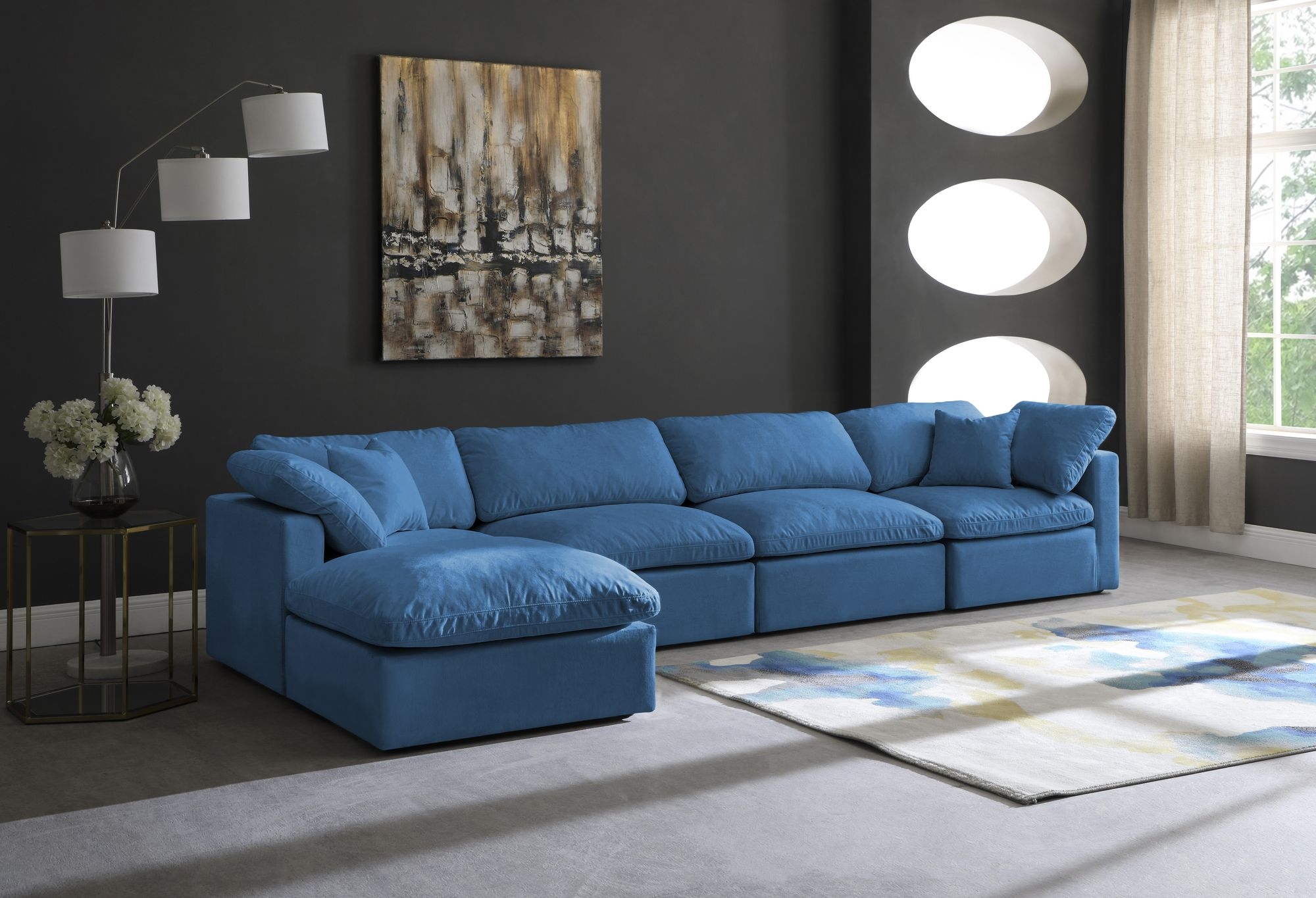 Plush 140" 5-Piece Velvet Standard Comfort Modular Sectional