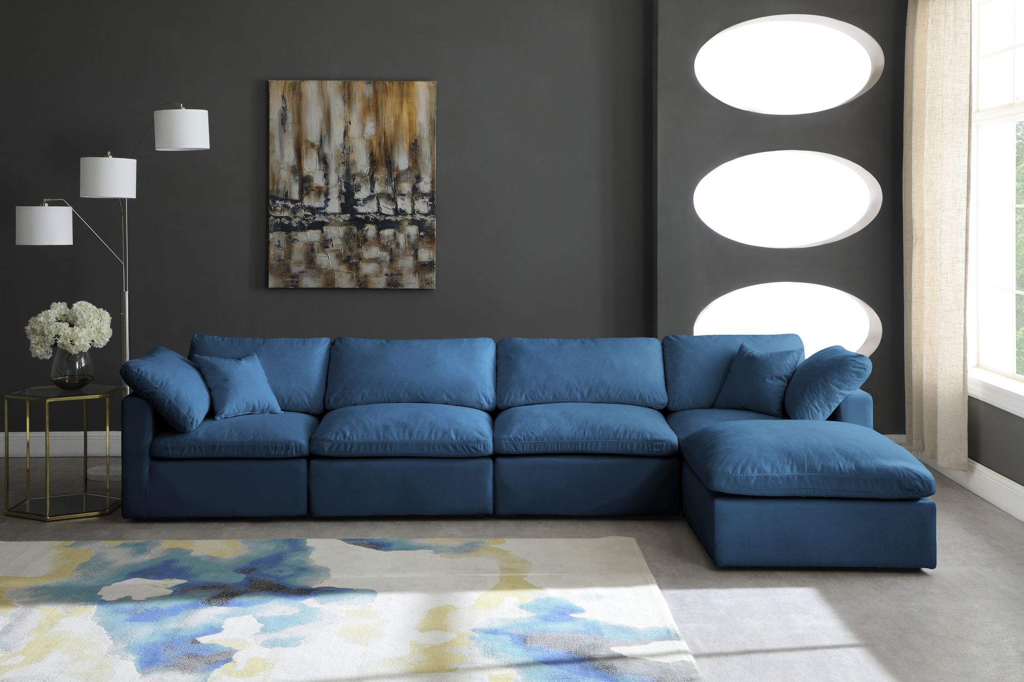 Plush 140" 5-Piece Velvet Standard Comfort Modular Sectional