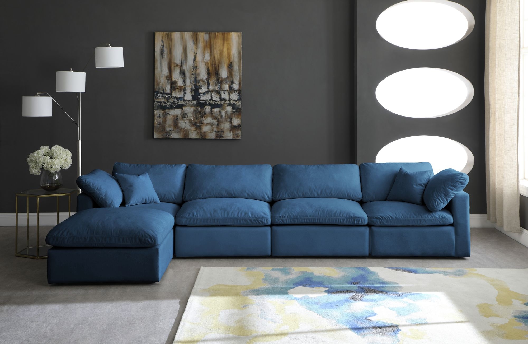 Plush 140" 5-Piece Velvet Standard Comfort Modular Sectional