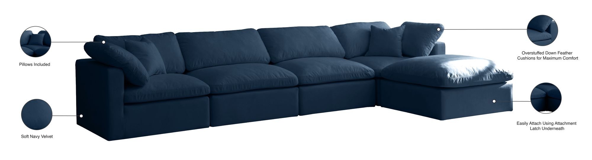 Plush 140" 5-Piece Velvet Standard Comfort Modular Sectional
