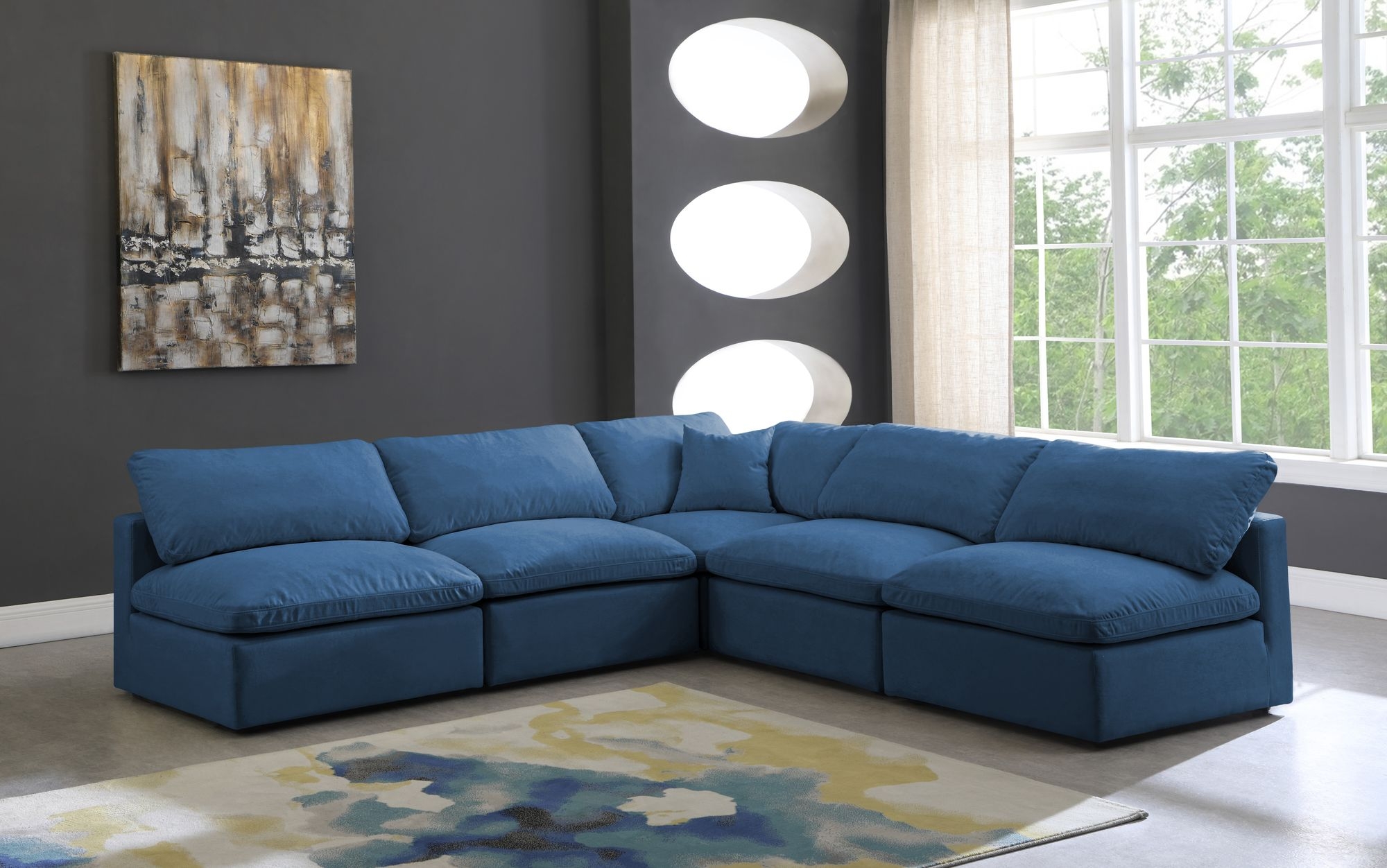 Plush 105" 5-Piece Velvet Standard Comfort Modular Armless Sectional