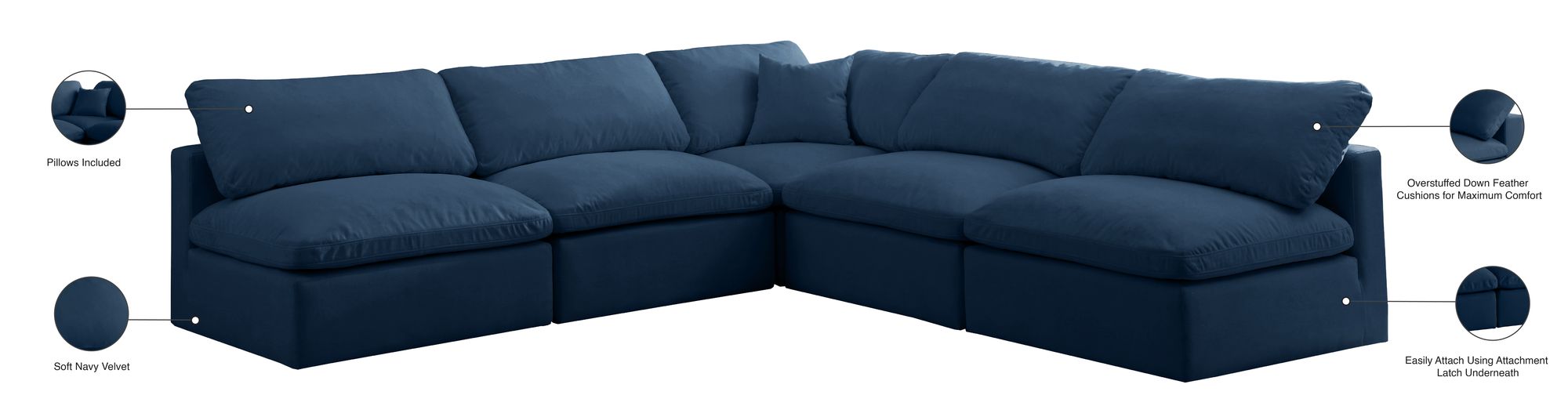 Plush 105" 5-Piece Velvet Standard Comfort Modular Armless Sectional