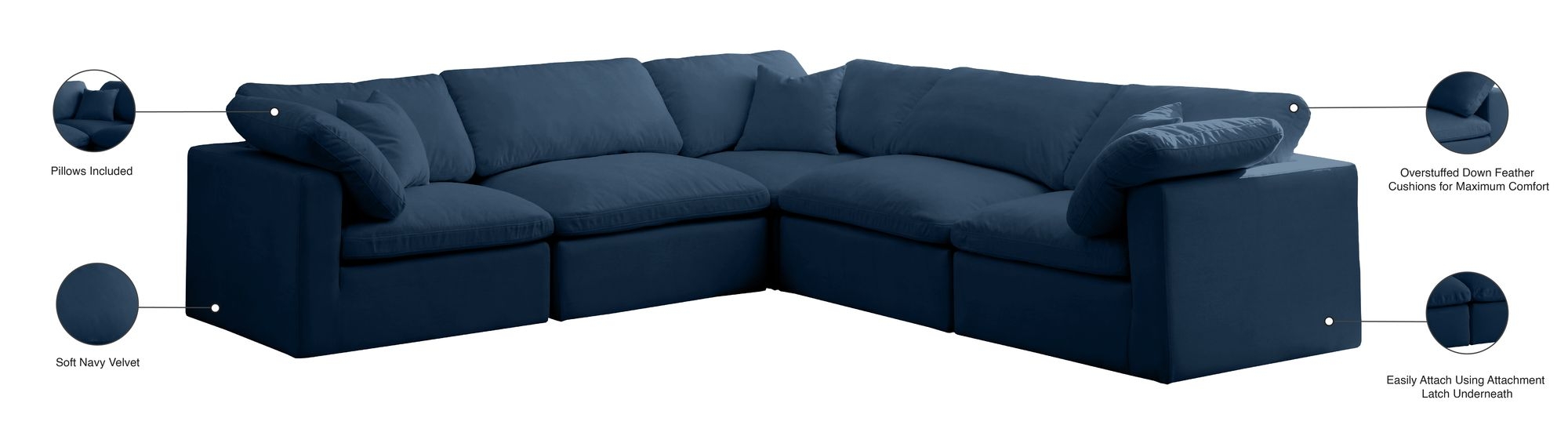 Plush 105" 5-Piece Velvet Standard Comfort Modular Sectional