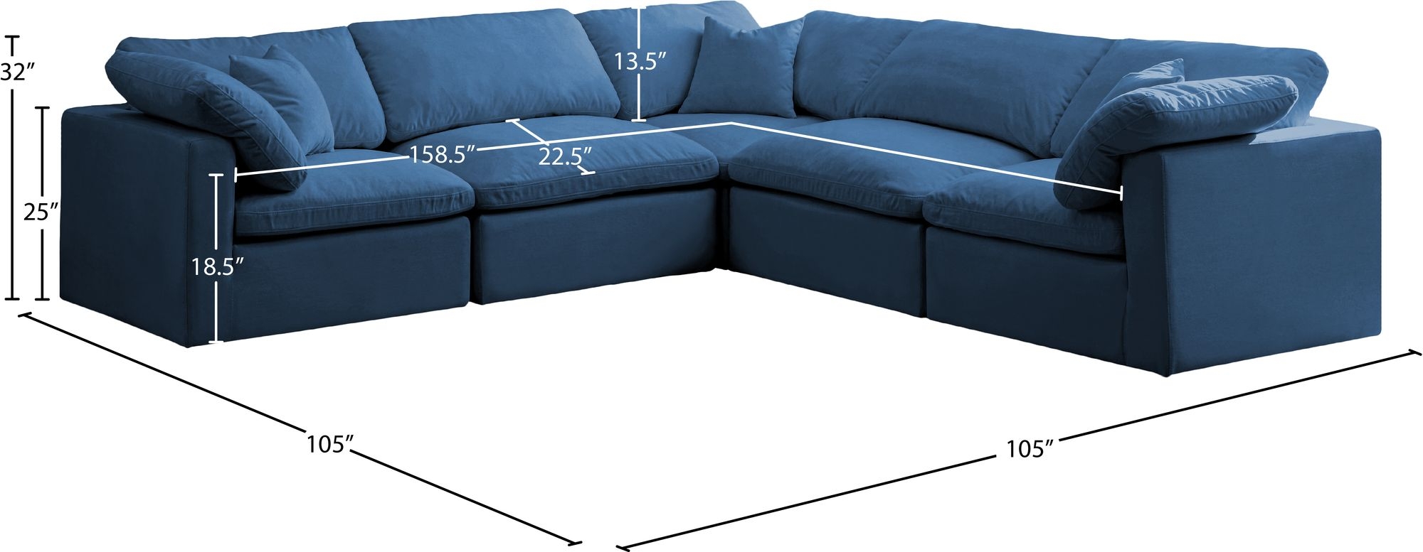 Plush 105" 5-Piece Velvet Standard Comfort Modular Sectional