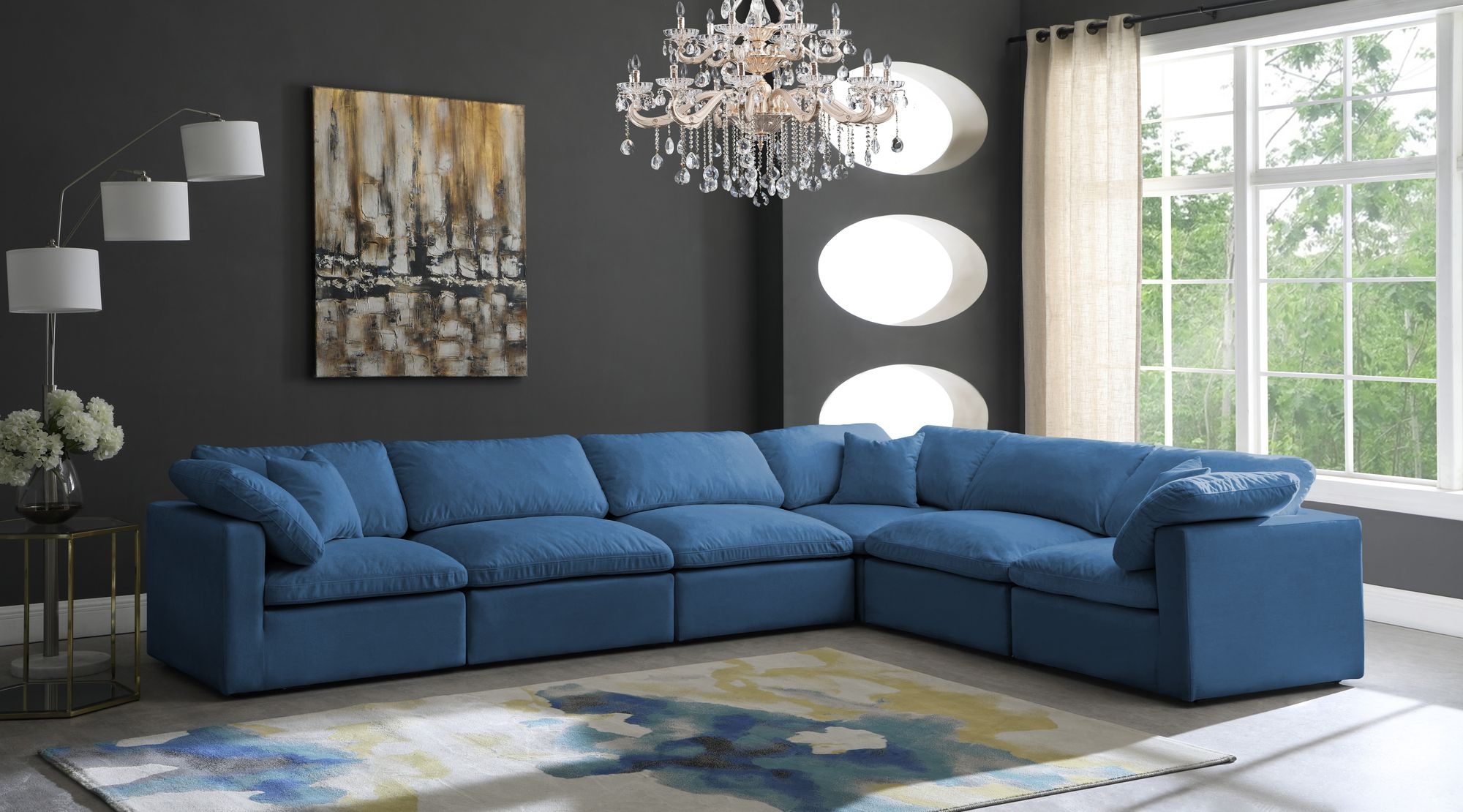 Plush 140" 6-Piece Velvet Standard Comfort Modular Sectional