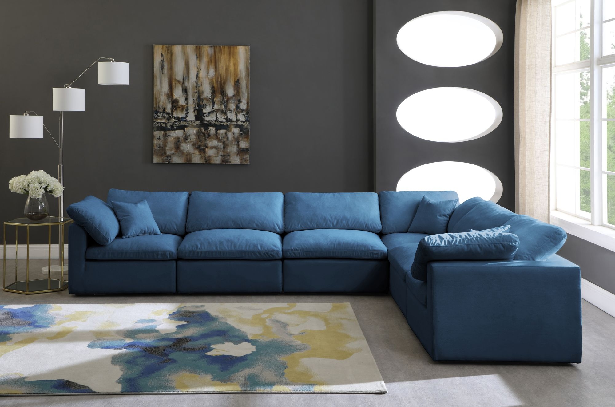 Plush 140" 6-Piece Velvet Standard Comfort Modular Sectional