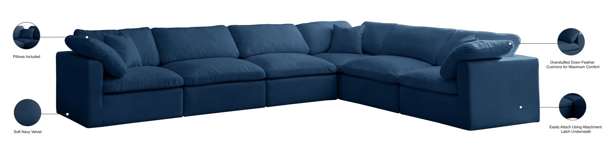 Plush 140" 6-Piece Velvet Standard Comfort Modular Sectional