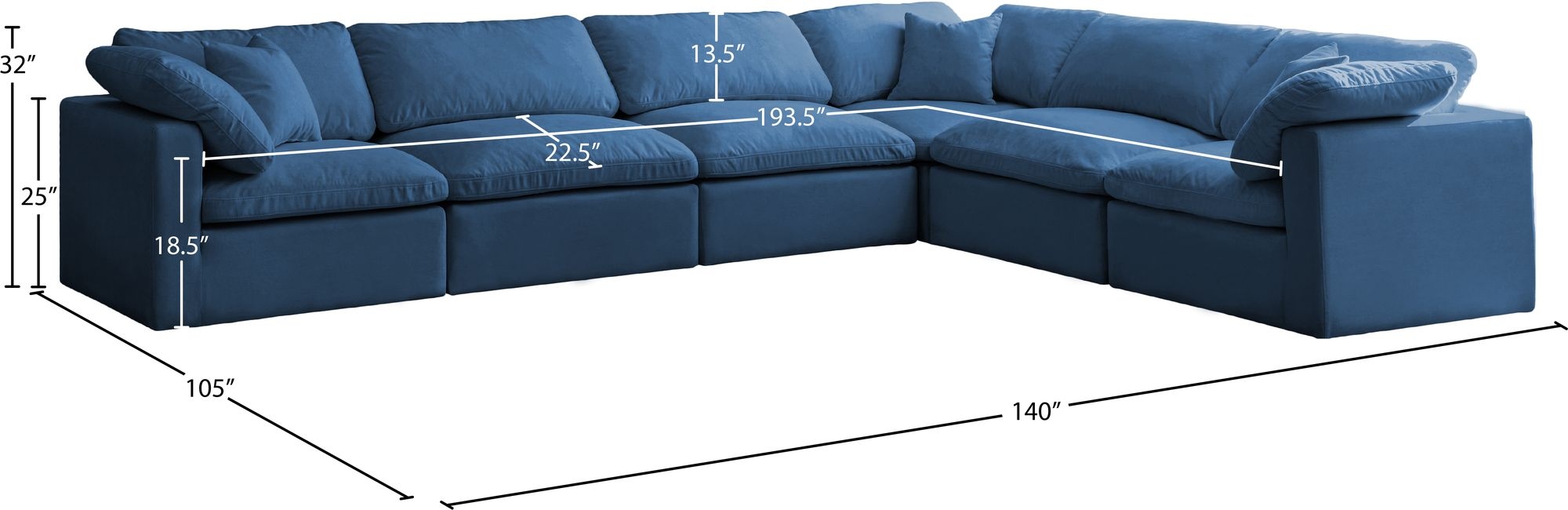 Plush 140" 6-Piece Velvet Standard Comfort Modular Sectional