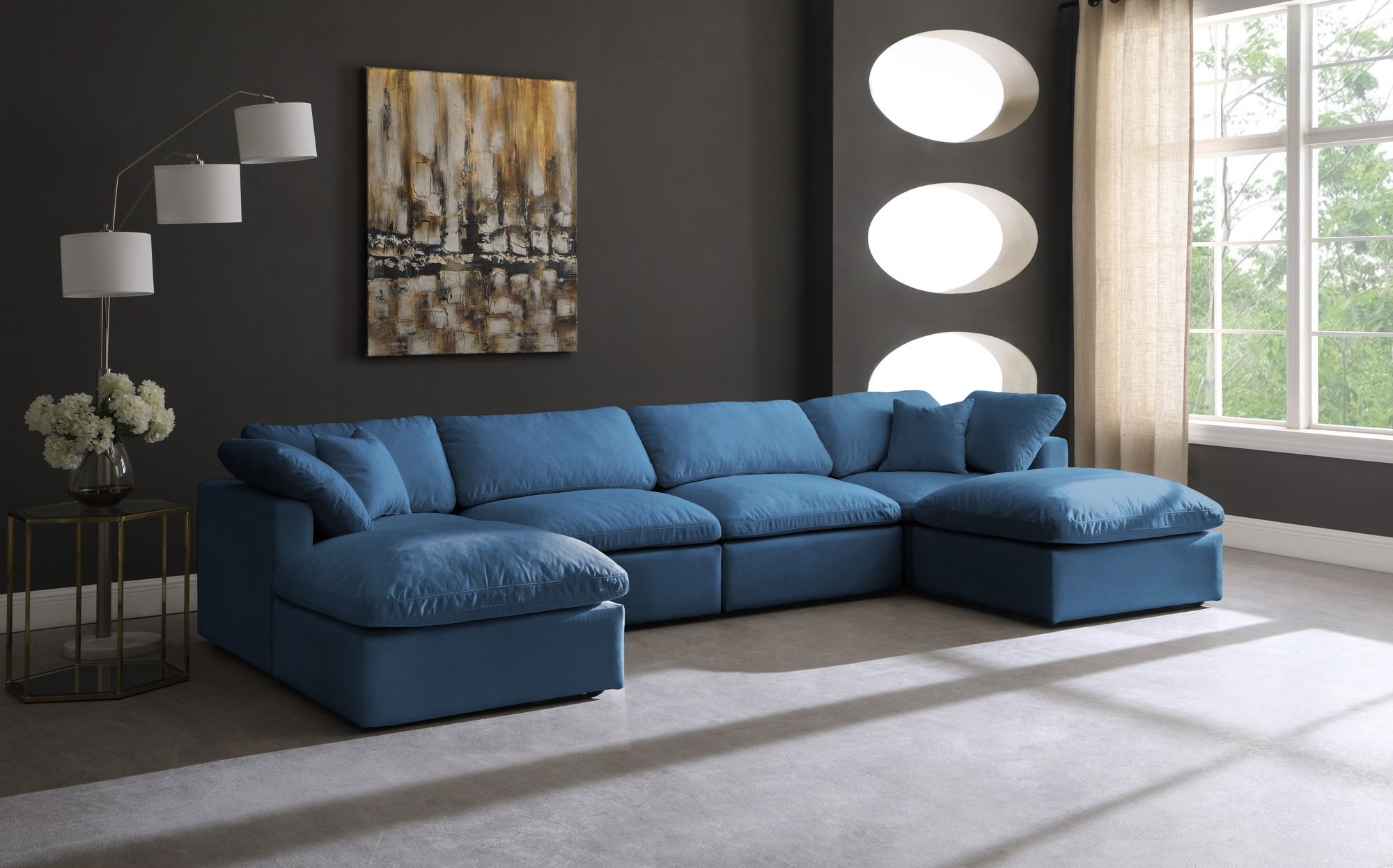 Plush 140" 6-Piece Velvet Standard Comfort Modular U-Shape Sectional