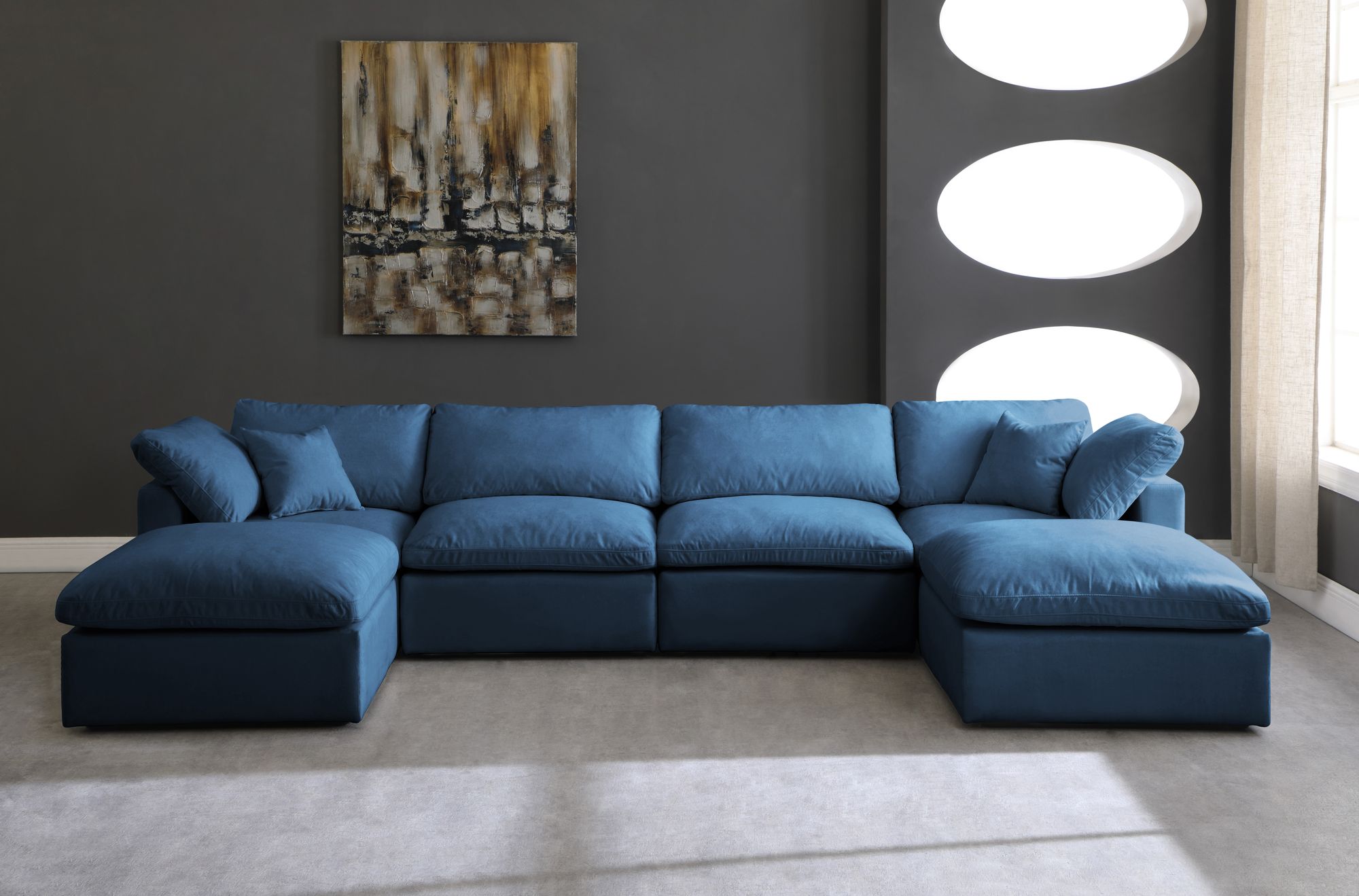Plush 140" 6-Piece Velvet Standard Comfort Modular U-Shape Sectional