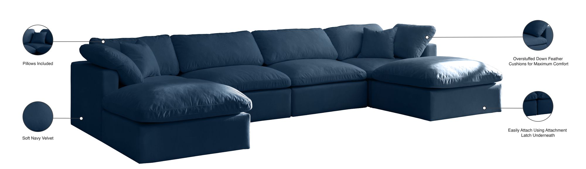 Plush 140" 6-Piece Velvet Standard Comfort Modular U-Shape Sectional