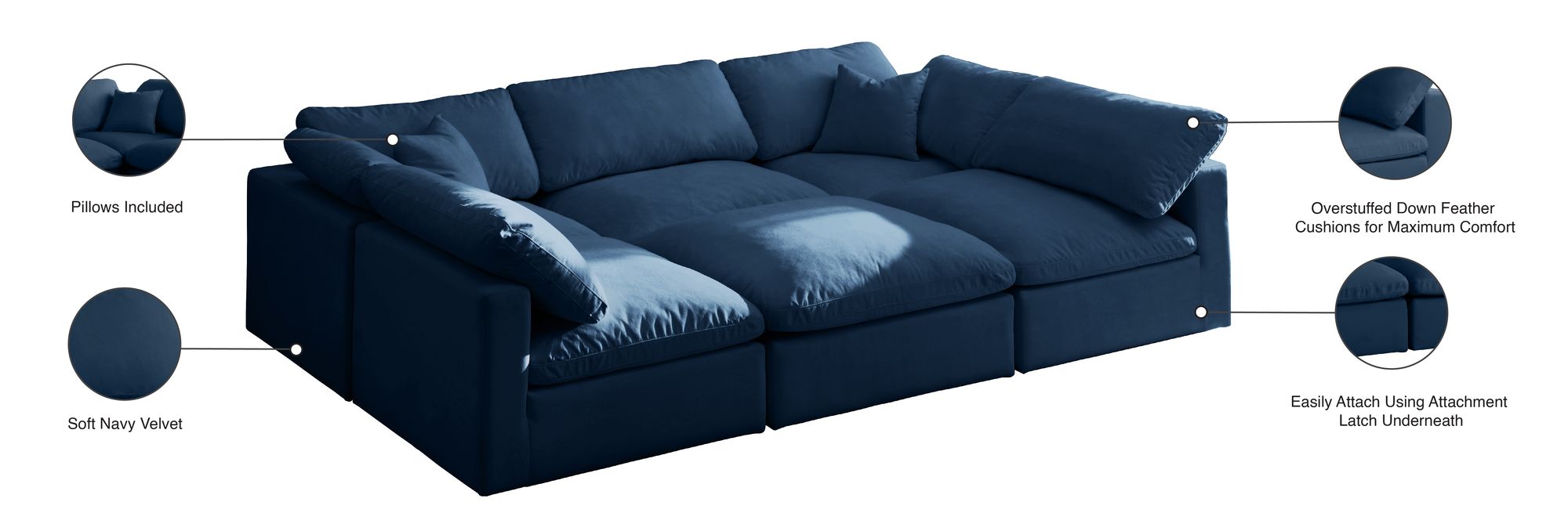 Plush 105" 6-Piece Velvet Standard Comfort Modular Sectional