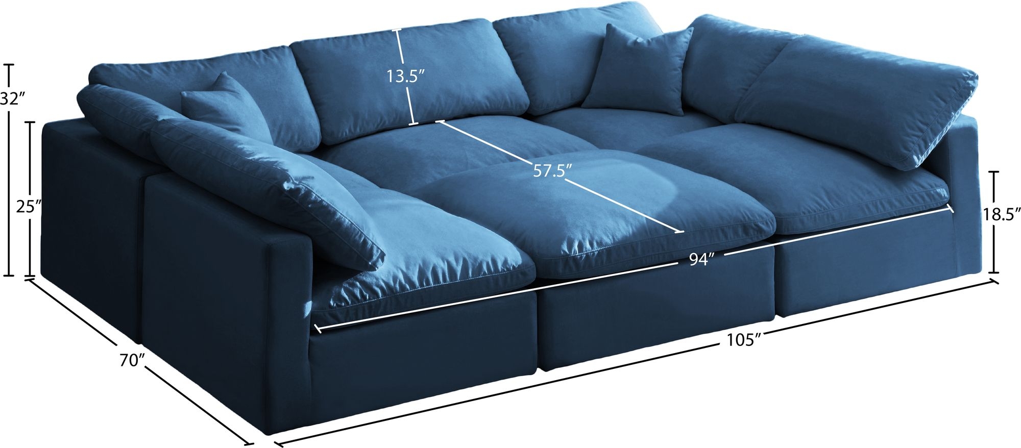Plush 105" 6-Piece Velvet Standard Comfort Modular Sectional