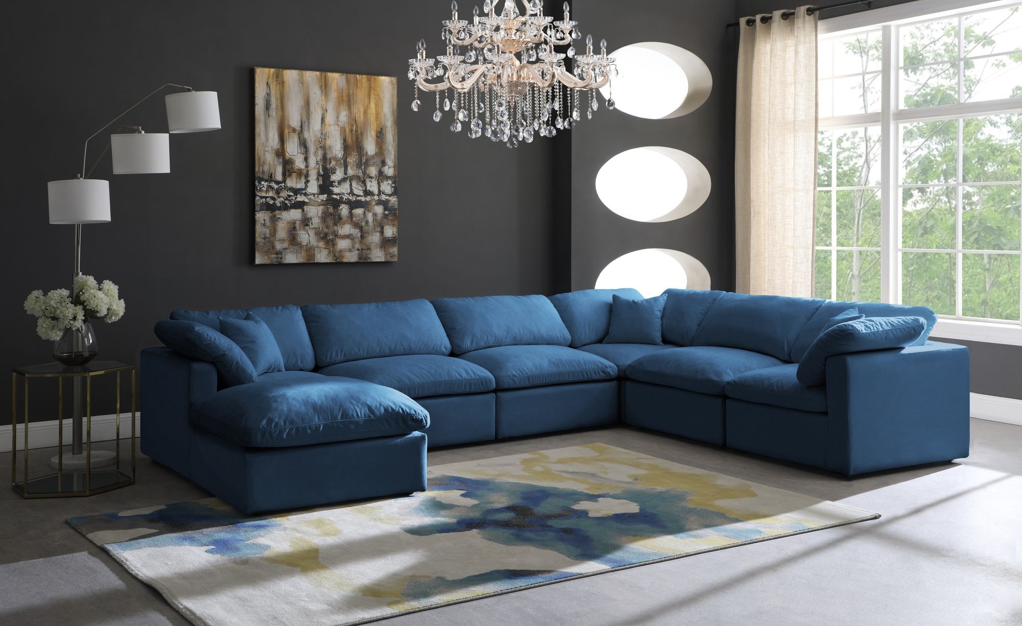 Plush 140" 7-Piece Velvet Standard Comfort Modular Sectional
