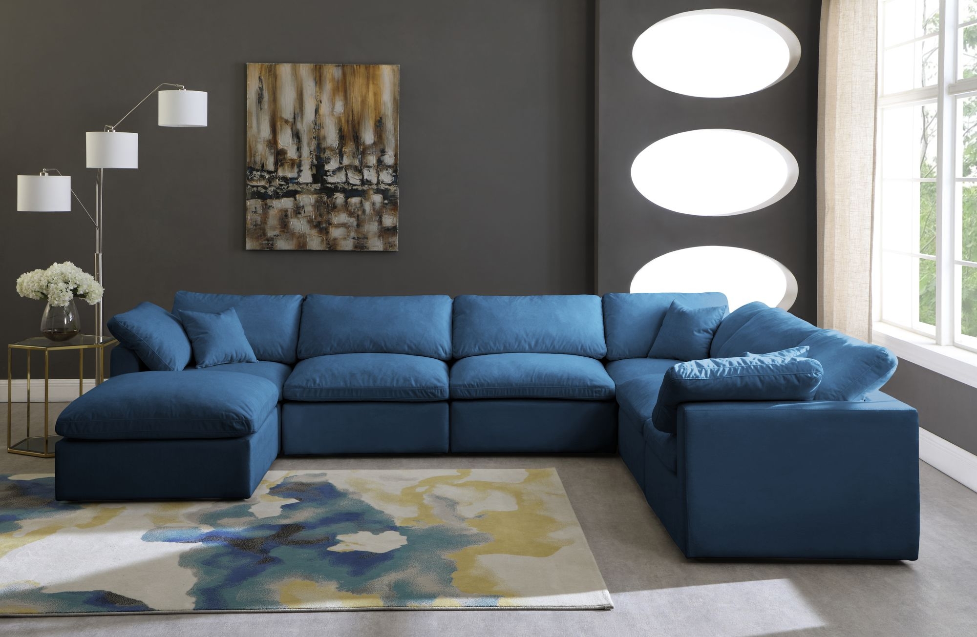 Plush 140" 7-Piece Velvet Standard Comfort Modular Sectional